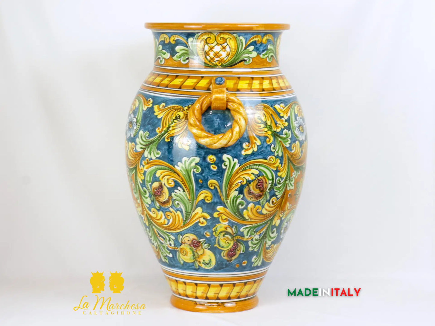 Giara in Ceramica di Caltagirone ornato blu antico 62cm