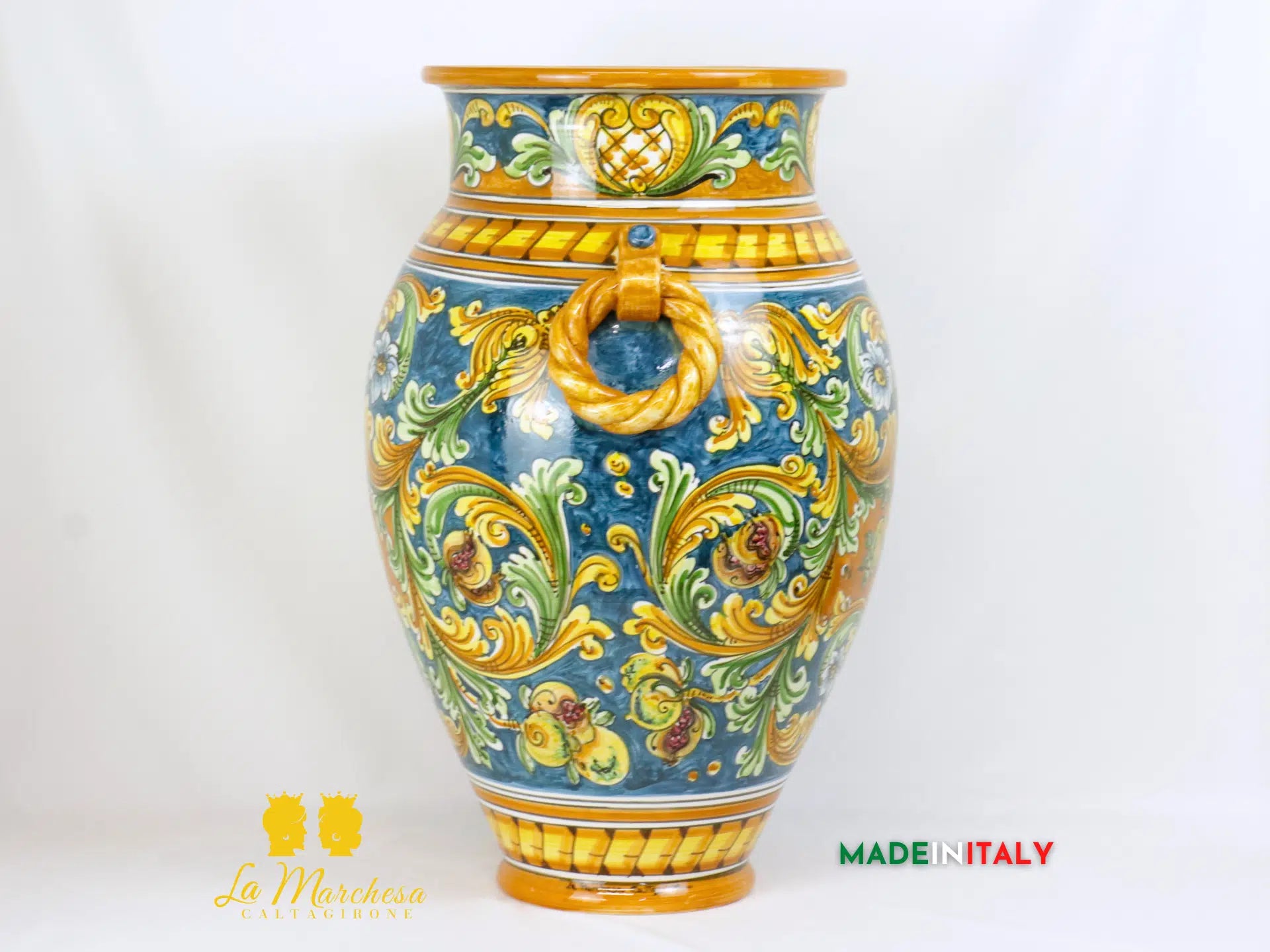 Giara in Ceramica di Caltagirone ornato blu antico 62cm