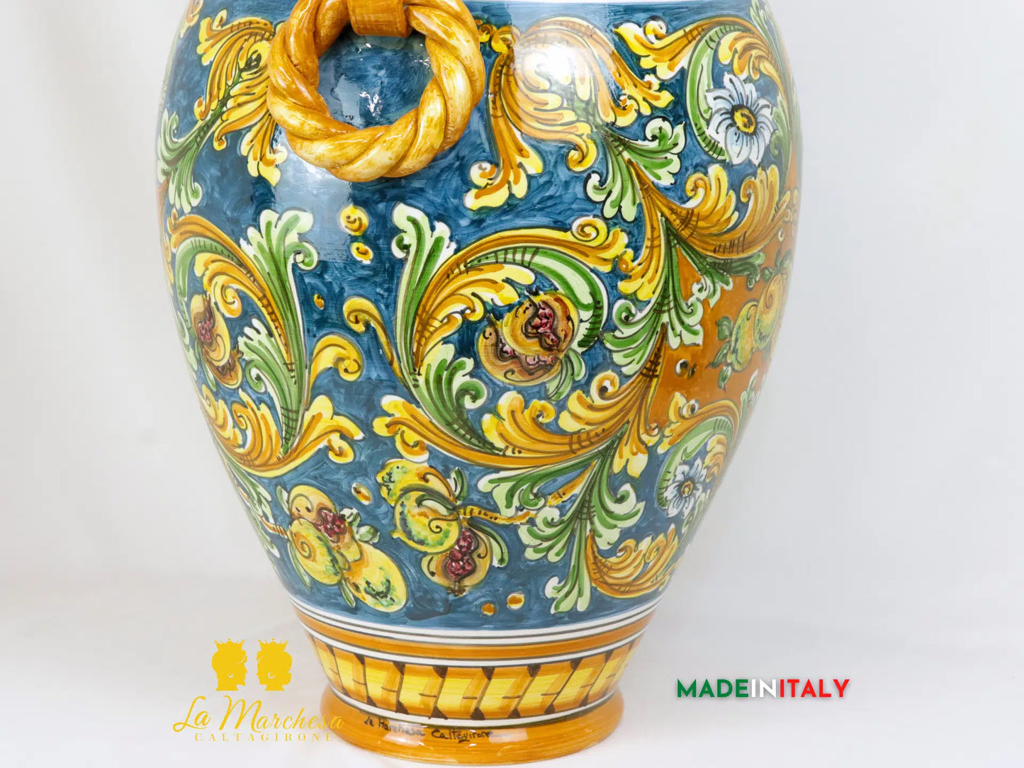 Giara in Ceramica di Caltagirone ornato blu antico 62cm