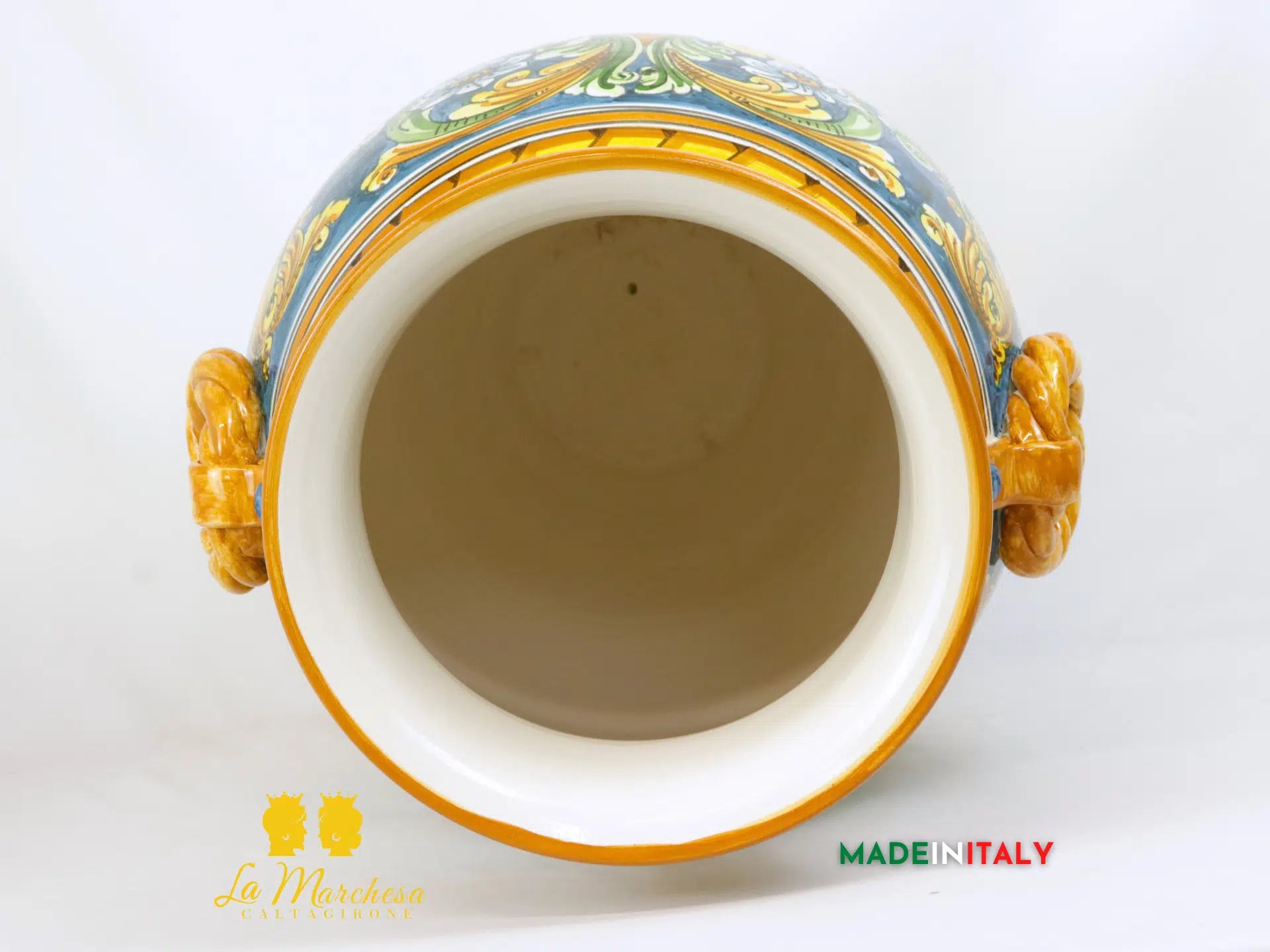 Giara in Ceramica di Caltagirone ornato blu antico 62cm