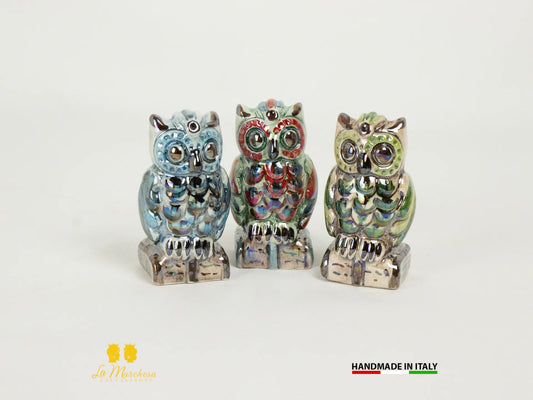 Gufetto in Ceramica di Caltagirone madreperla bomboniera laurea