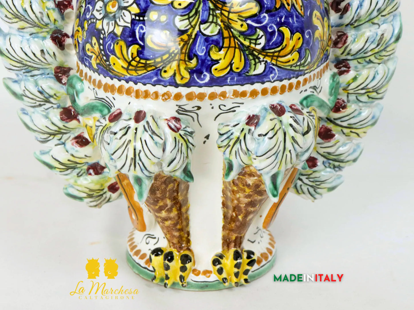 Gufo in ceramica di Caltagirone applicazioni ornato 29cm