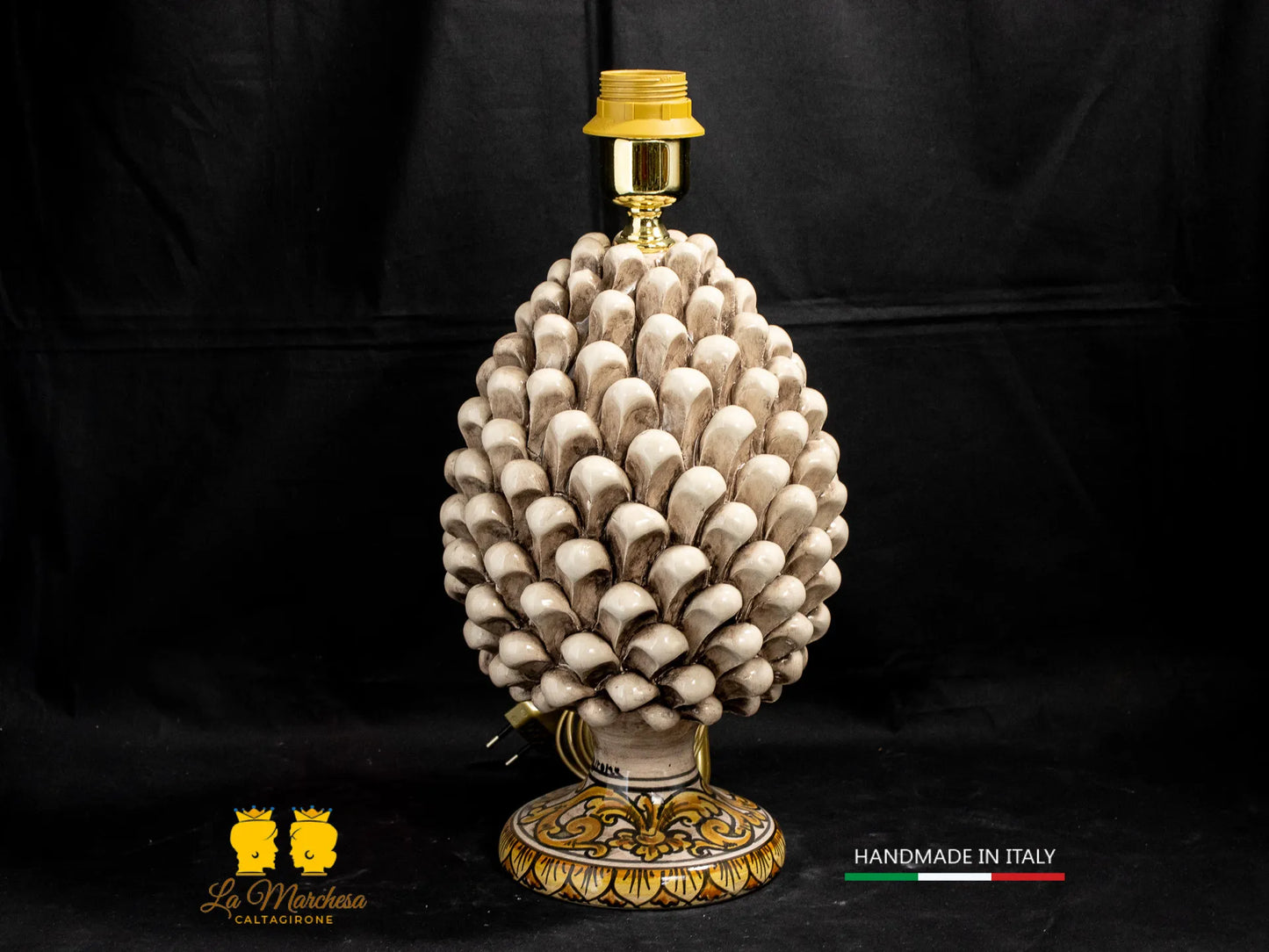 Lampada Pigna Siciliana Ceramica di Caltagirone base decorata fumè 25cm