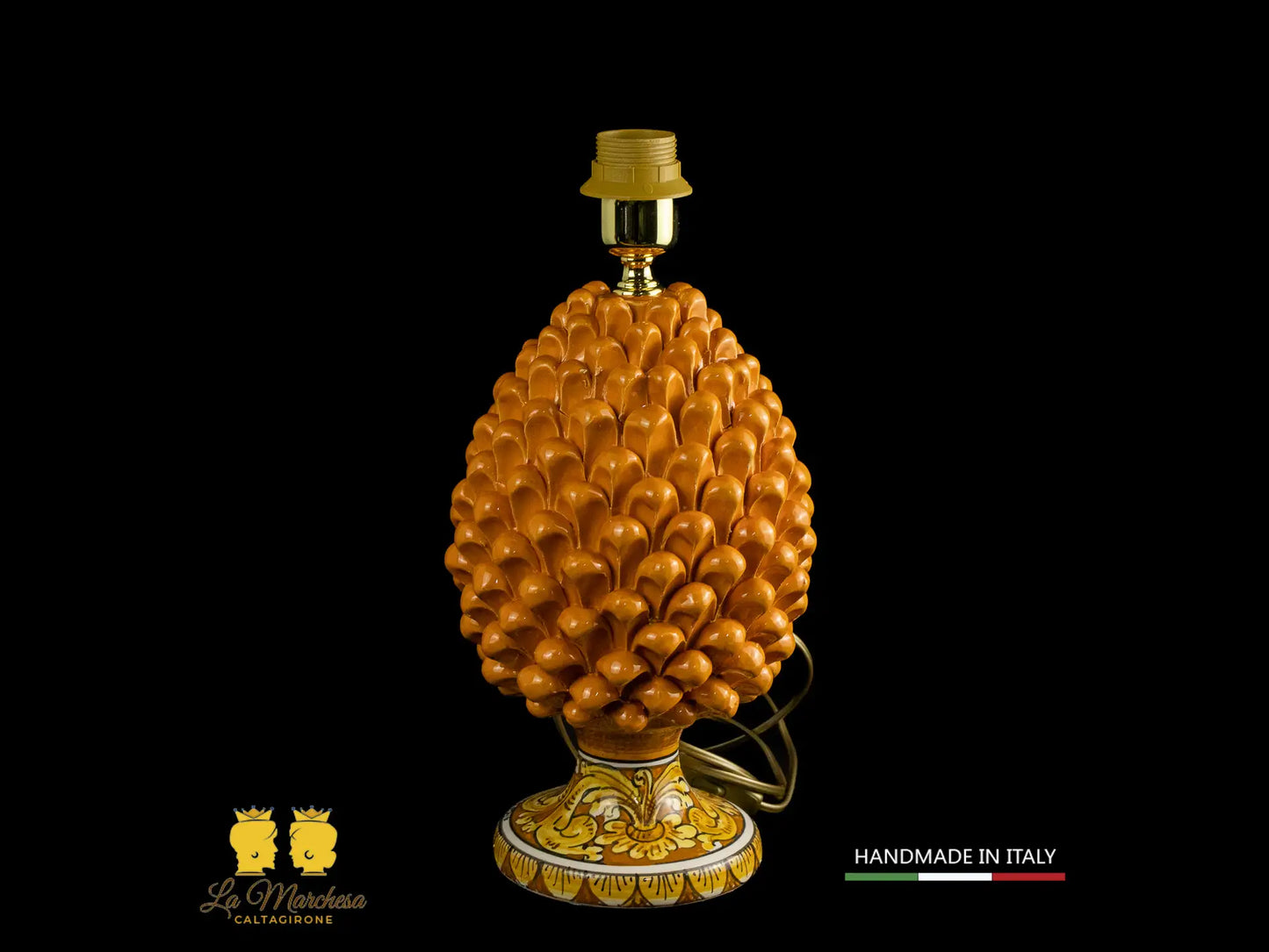 Lampada Pigna Siciliana Ceramica di Caltagirone base decorata arancione 25cm