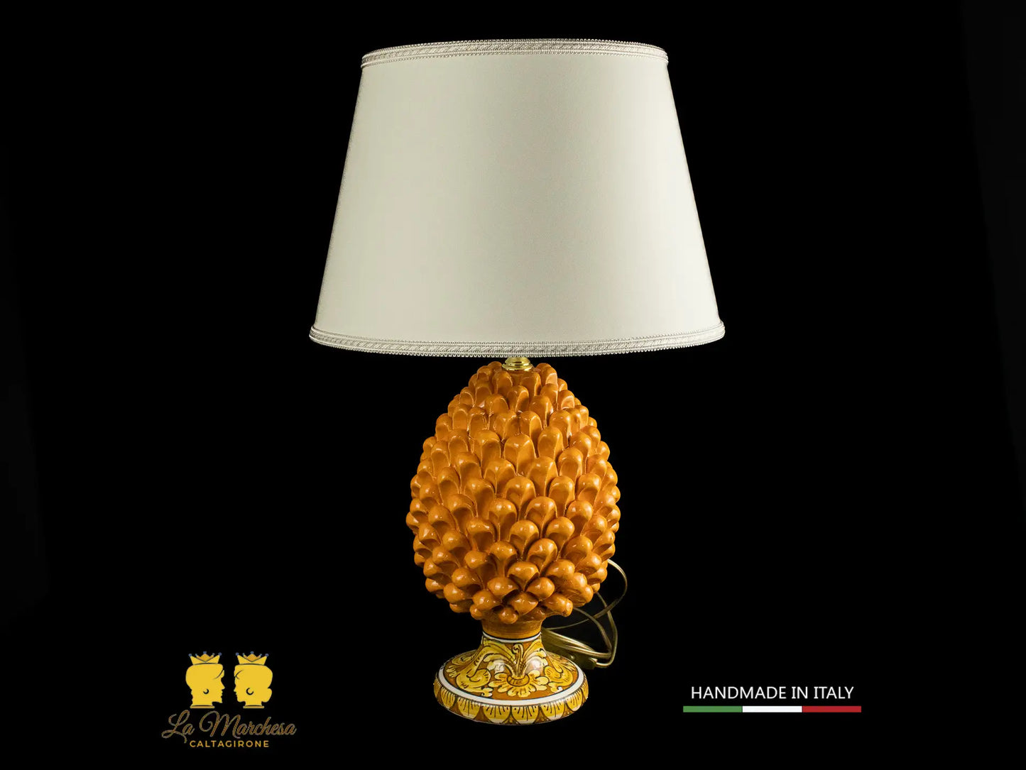 Lampada Pigna Siciliana Ceramica di Caltagirone base decorata arancione 25cm