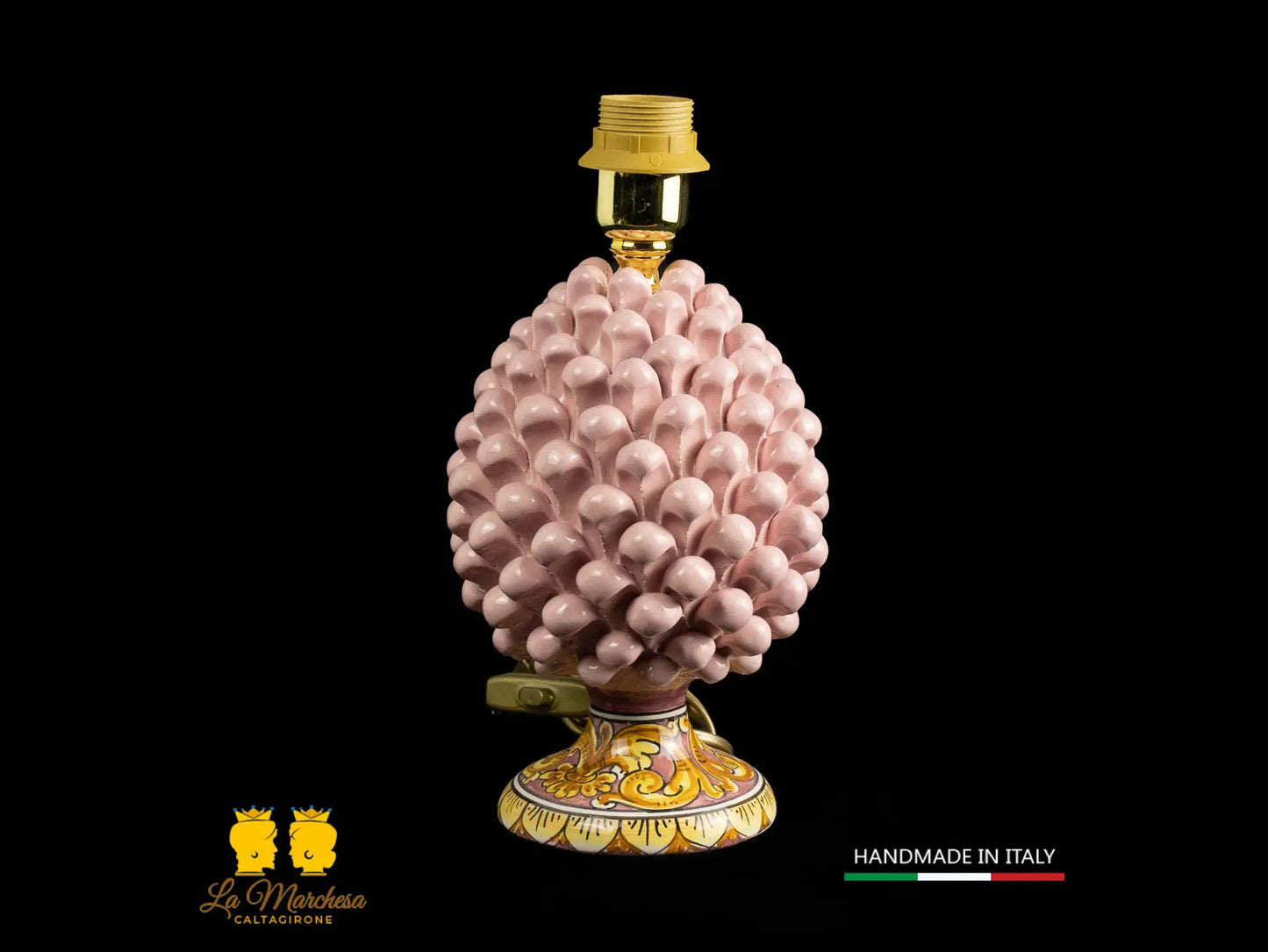 Lampada Pigna Siciliana Ceramica di Caltagirone base decorata rosa 25cm