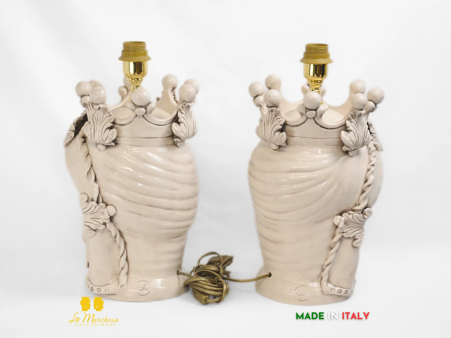Lampada Teste di Moro ceramica Caltagirone lume fumè frutta h36