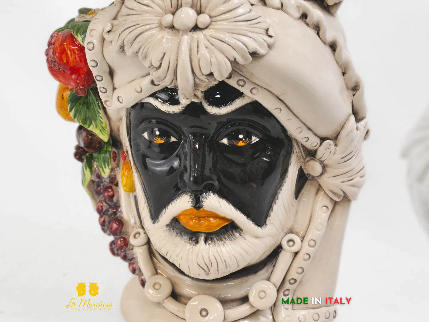 Lampada Teste di Moro ceramica Caltagirone lume fumè frutta h36