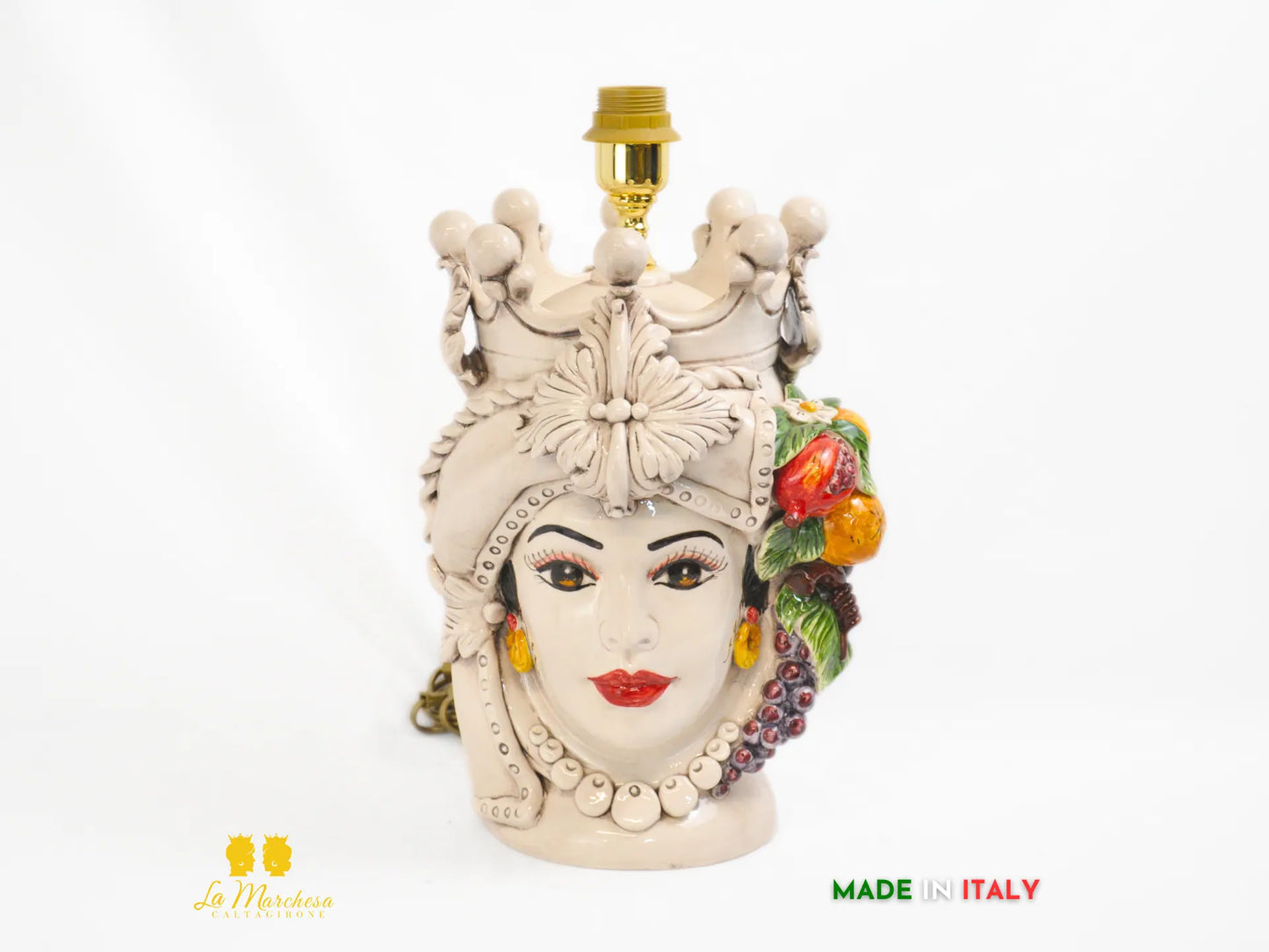 Lampada Teste di Moro ceramica Caltagirone lume fumè frutta h36