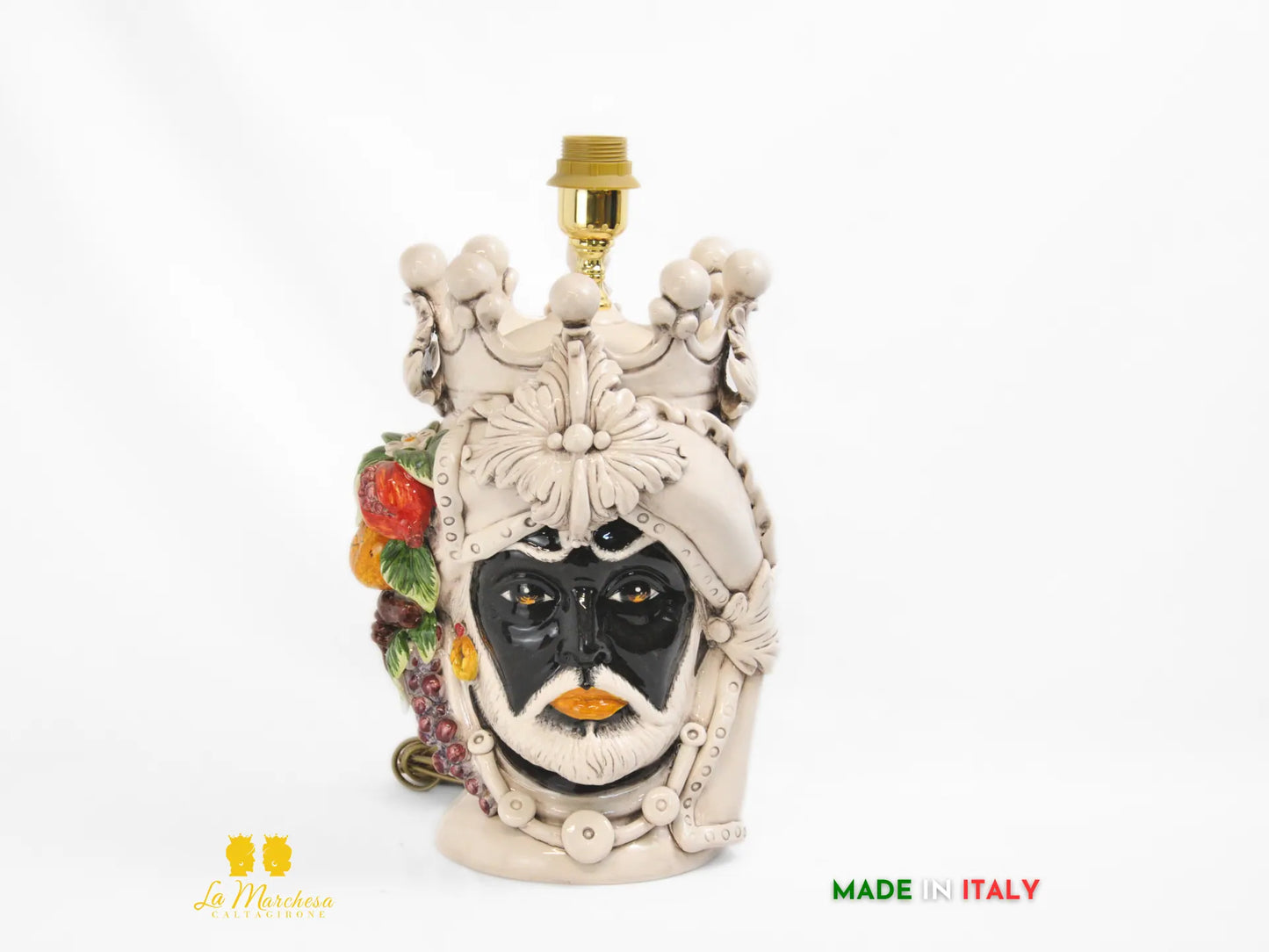 Lampada Teste di Moro ceramica Caltagirone lume fumè frutta h36