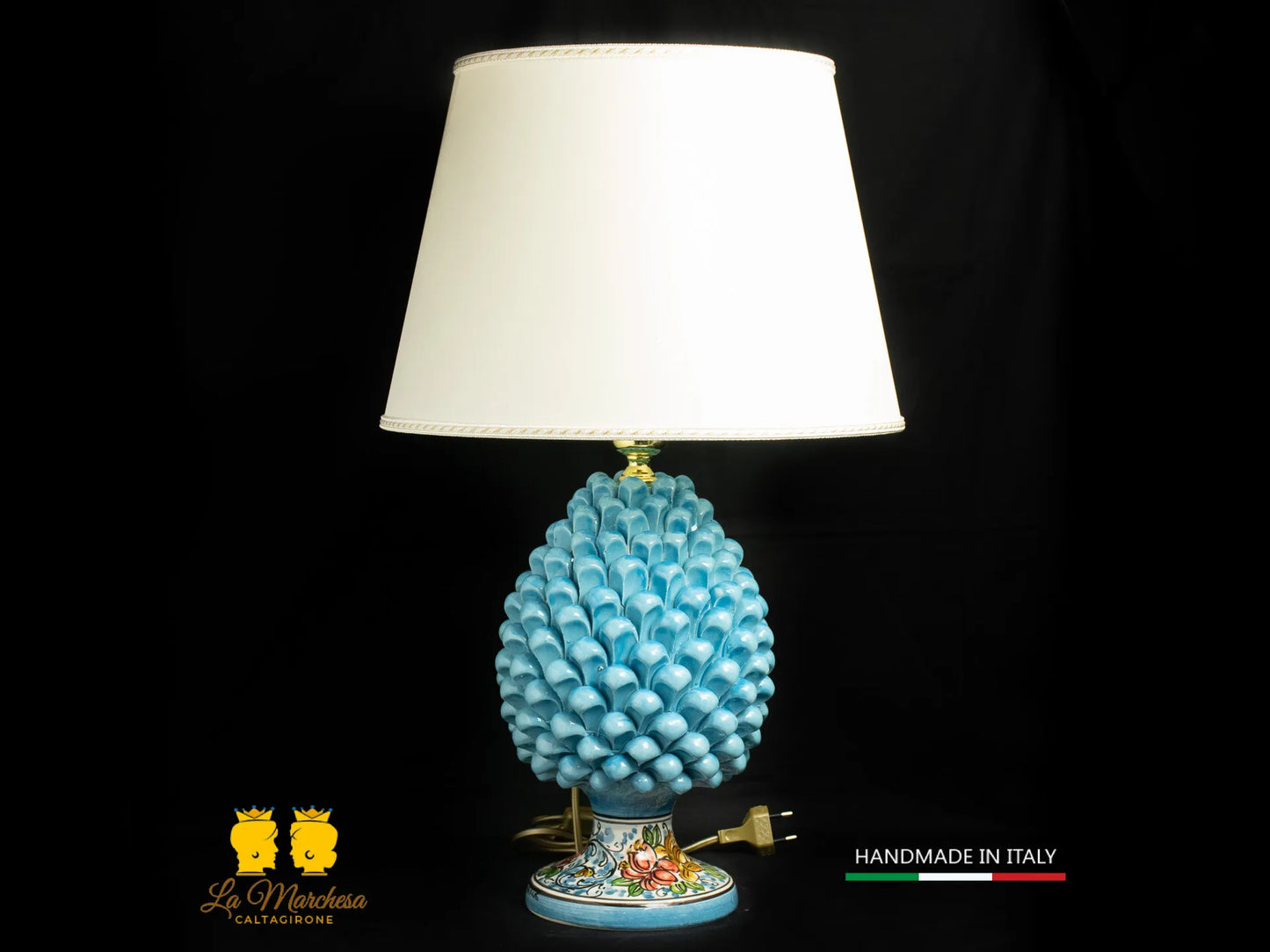 Lampada Pigna Siciliana Ceramica di Caltagirone base decorata celeste
25cm