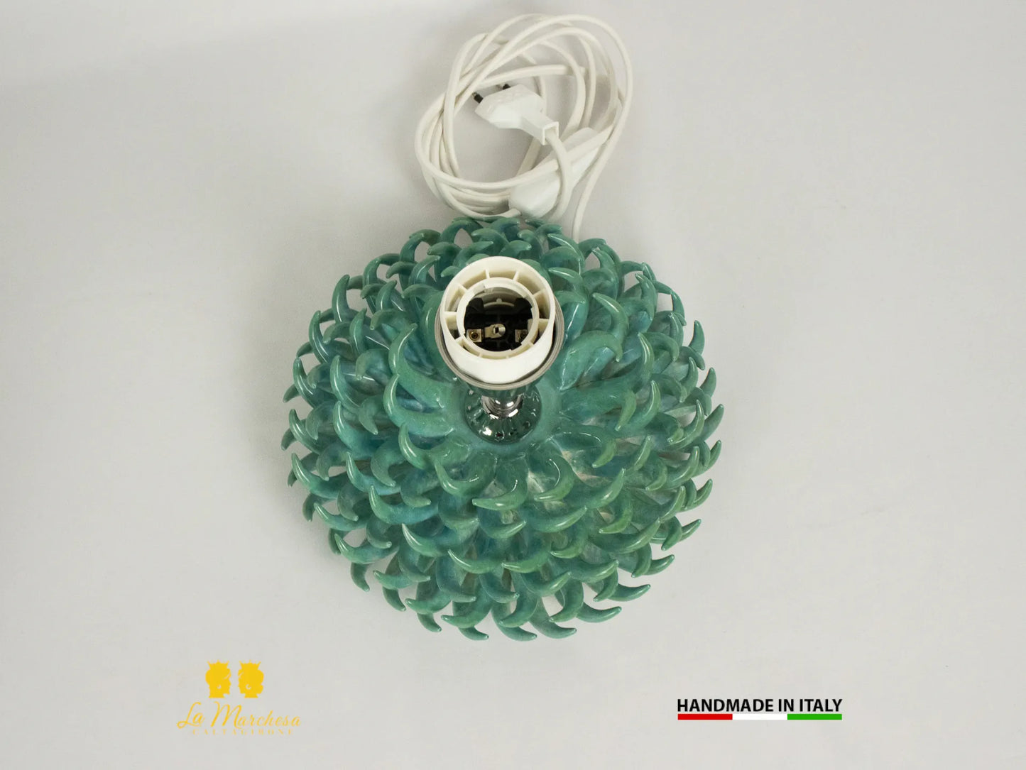 Anemone Lampada in Ceramica di Caltagirone Verde Rame