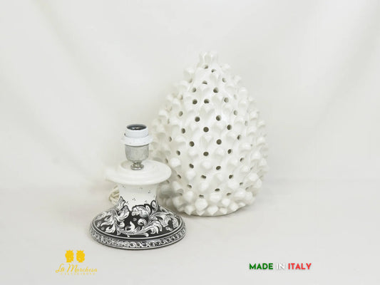 Lampada Pigna traforata Ceramica di Caltagirone bianco 44cm