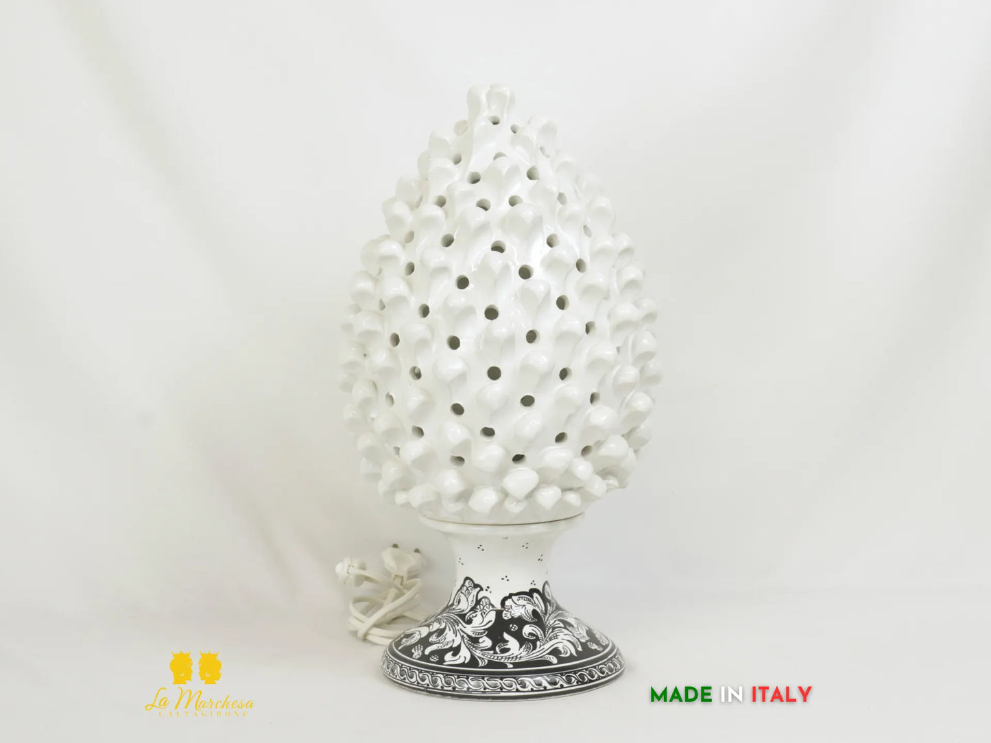 Lampada Pigna traforata Ceramica di Caltagirone bianco 44cm