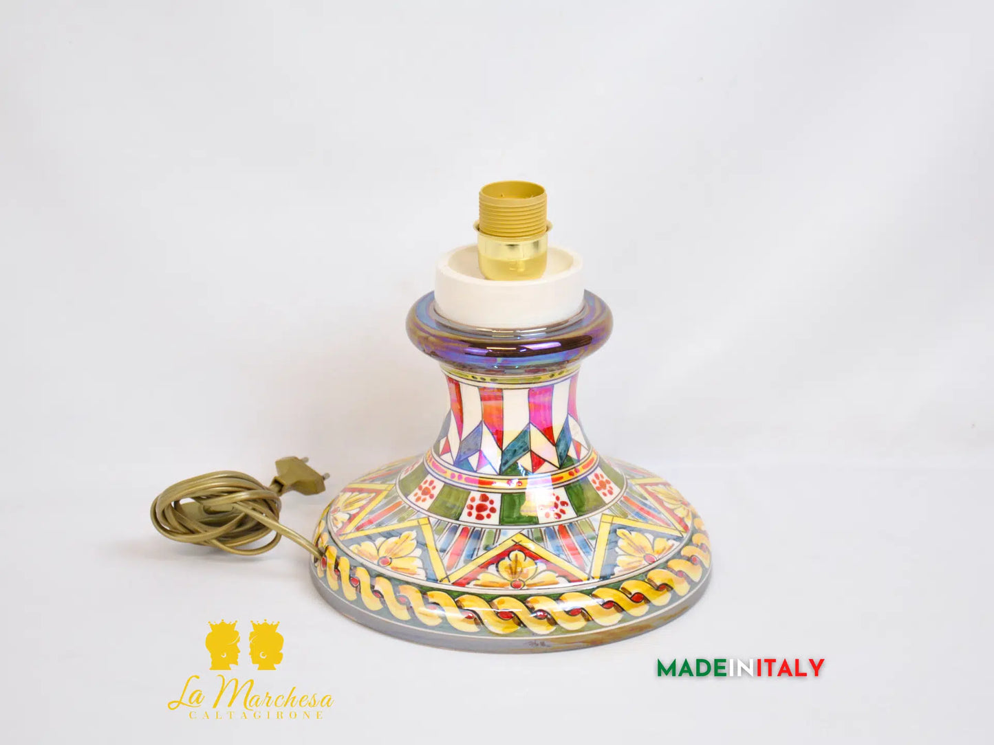 Lampada Pigna traforata Ceramica di Caltagirone multicolor arlecchino Madreperla - Vari Modelli