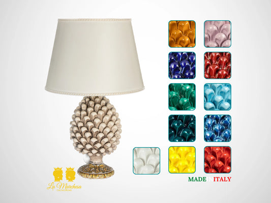 Lampada Pigna Siciliana Ceramica di Caltagirone base ornato 30cm - Vari Colori