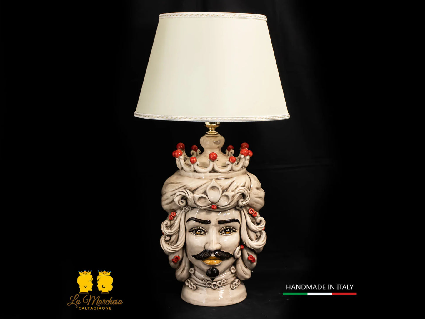 Lampada Teste di Moro siciliane in Ceramica di Caltagirone fumé 31cm - Vari Modelli