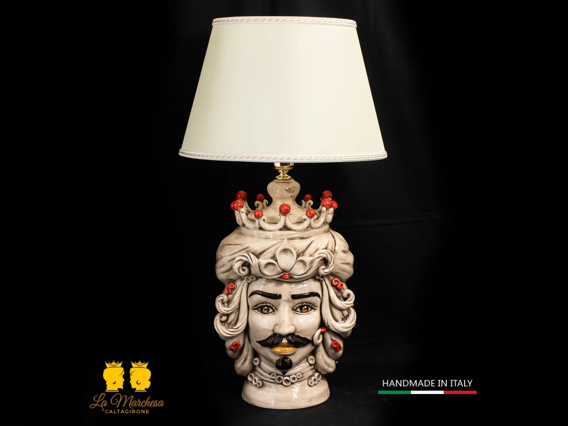 Lampada Teste di Moro siciliane in Ceramica di Caltagirone fumé 31cm - Vari Modelli