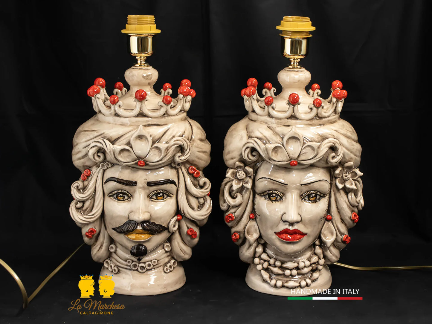 Lampada Teste di Moro siciliane in Ceramica di Caltagirone fumé 31cm - Vari Modelli