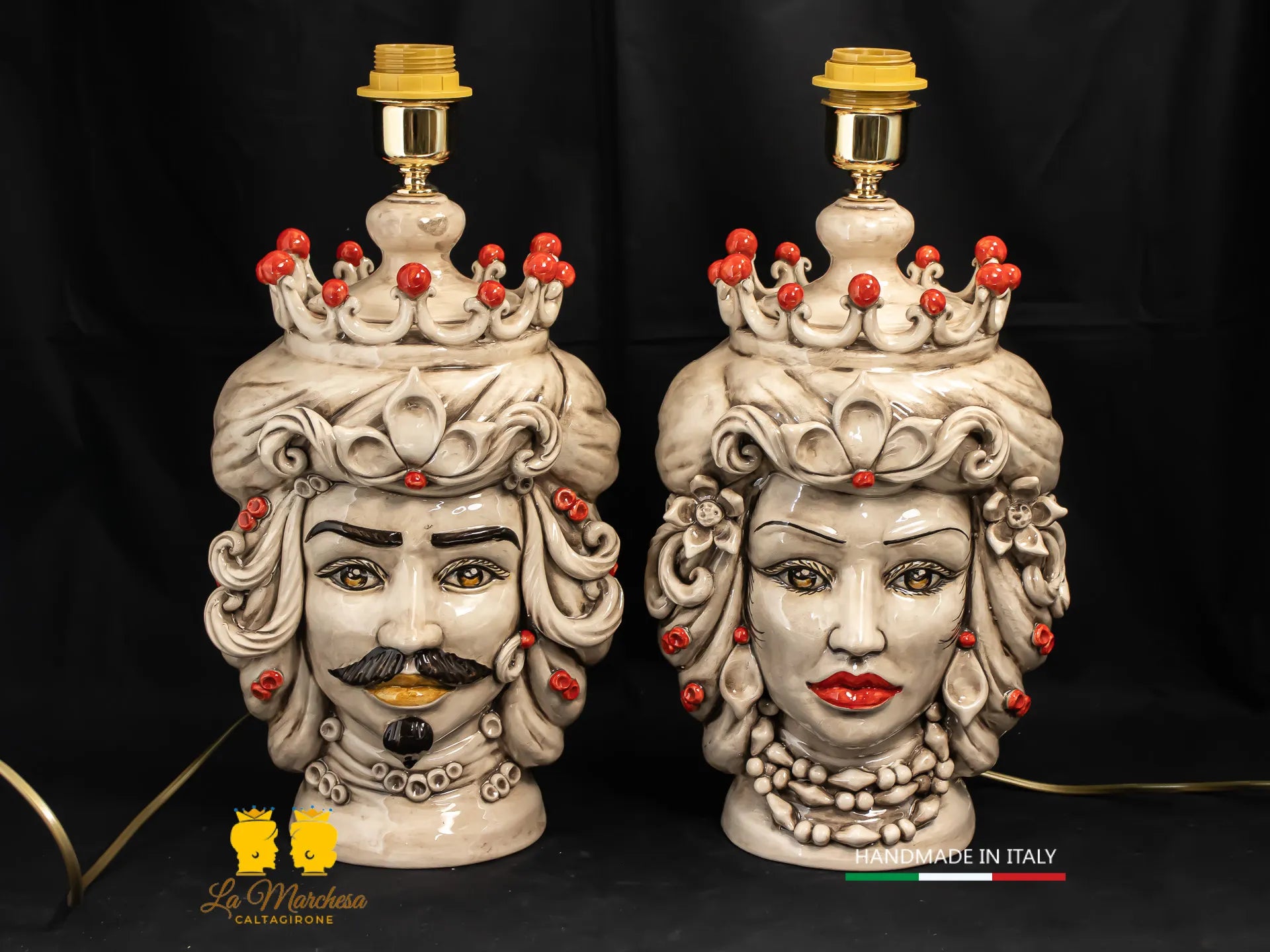 Lampada Teste di Moro siciliane in Ceramica di Caltagirone fumé 31cm - Vari Modelli