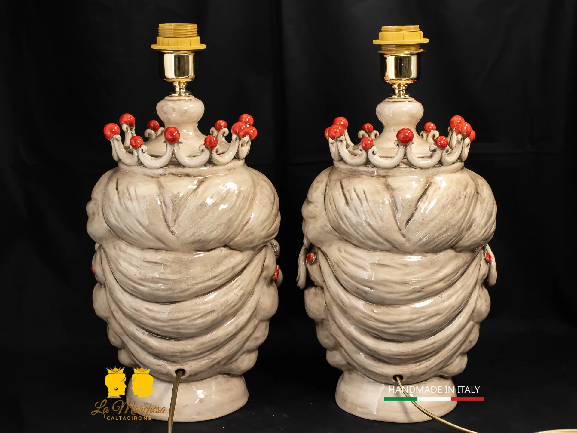 Abat-jour Teste di Moro siciliane in Ceramica di Caltagirone fumé 31cm - Vari Modelli