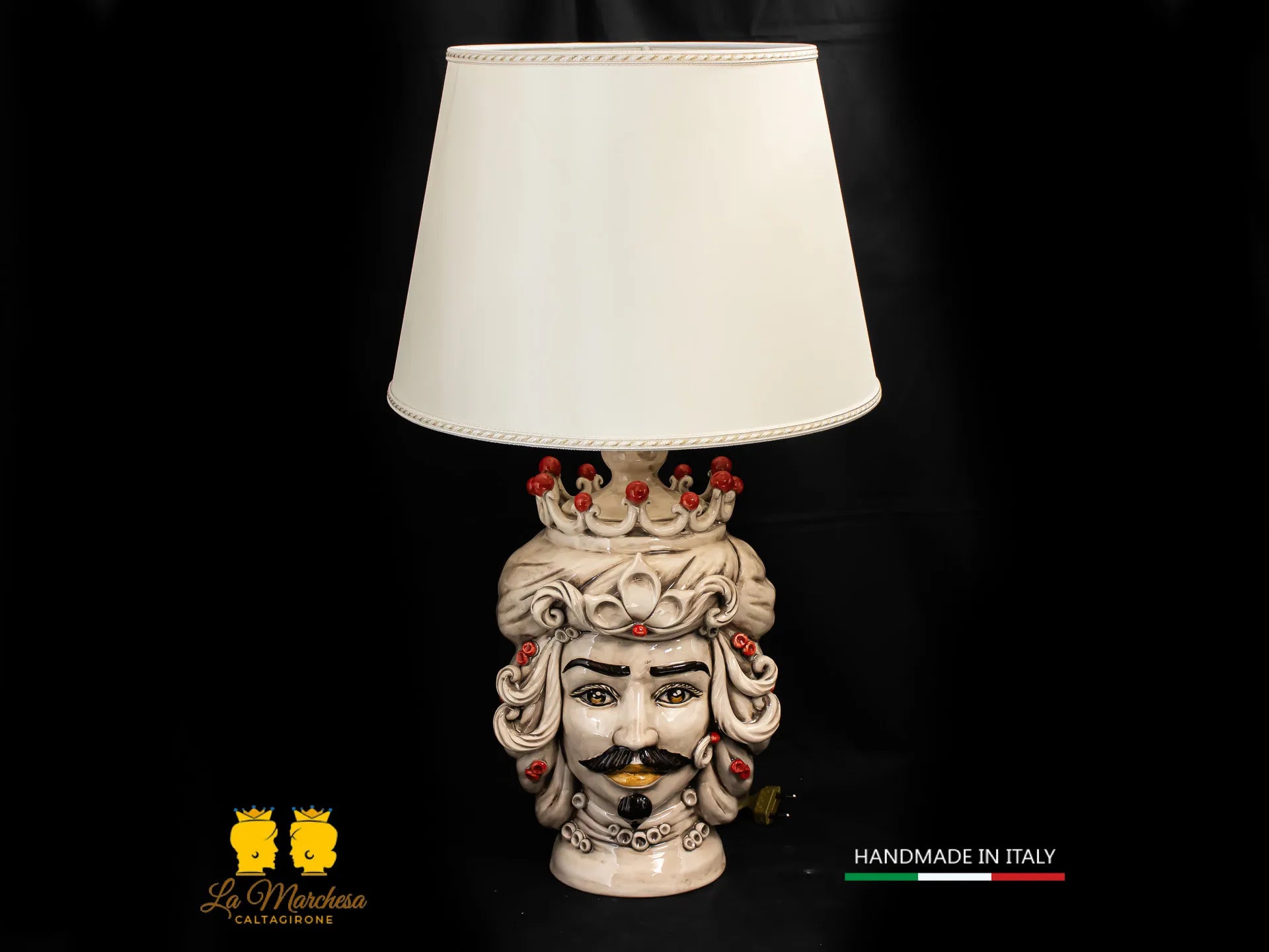 Lampada Teste di Moro siciliane in Ceramica di Caltagirone fumé 31cm