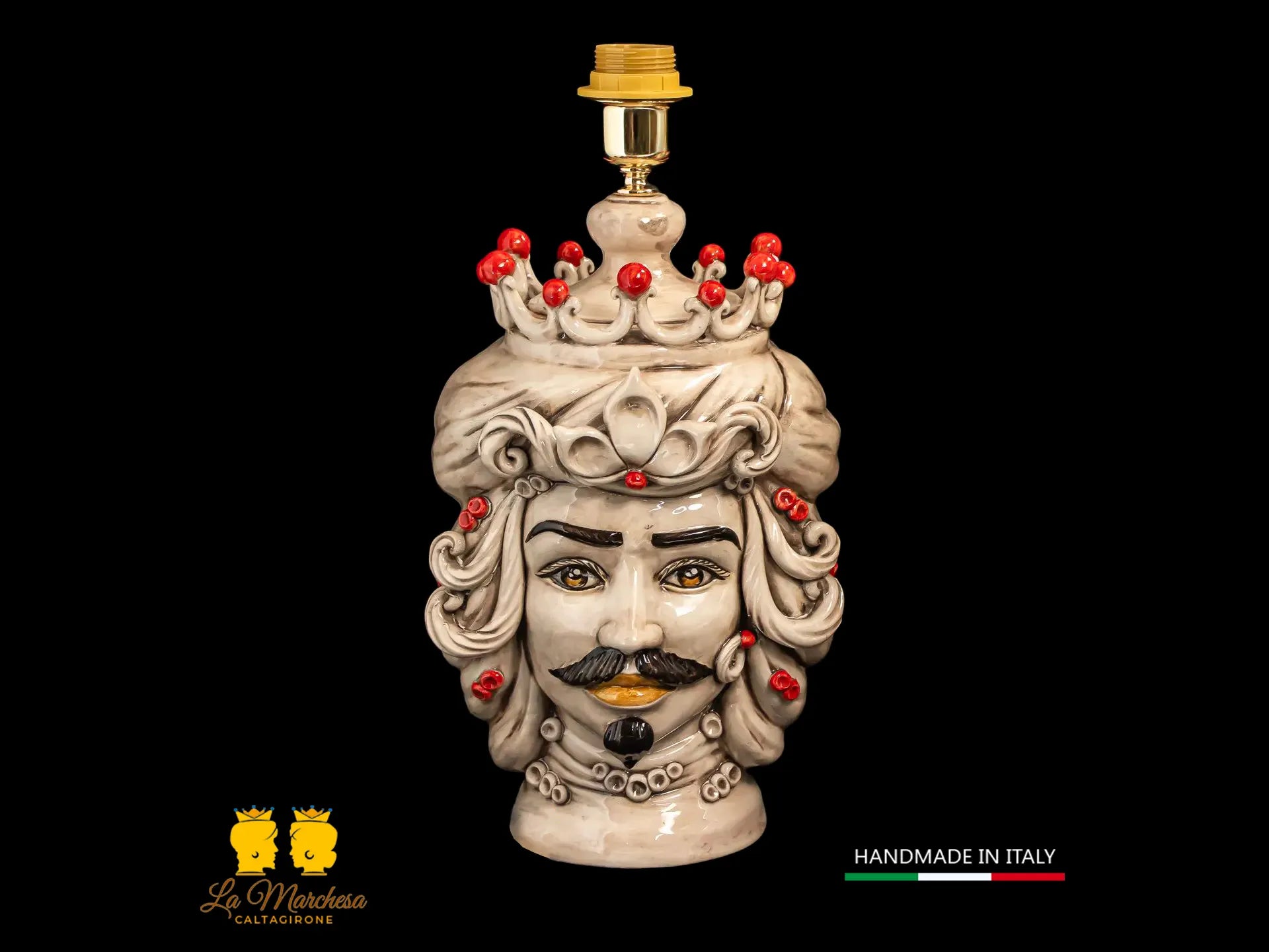 Lampada Teste di Moro siciliane in Ceramica di Caltagirone fumé 31cm