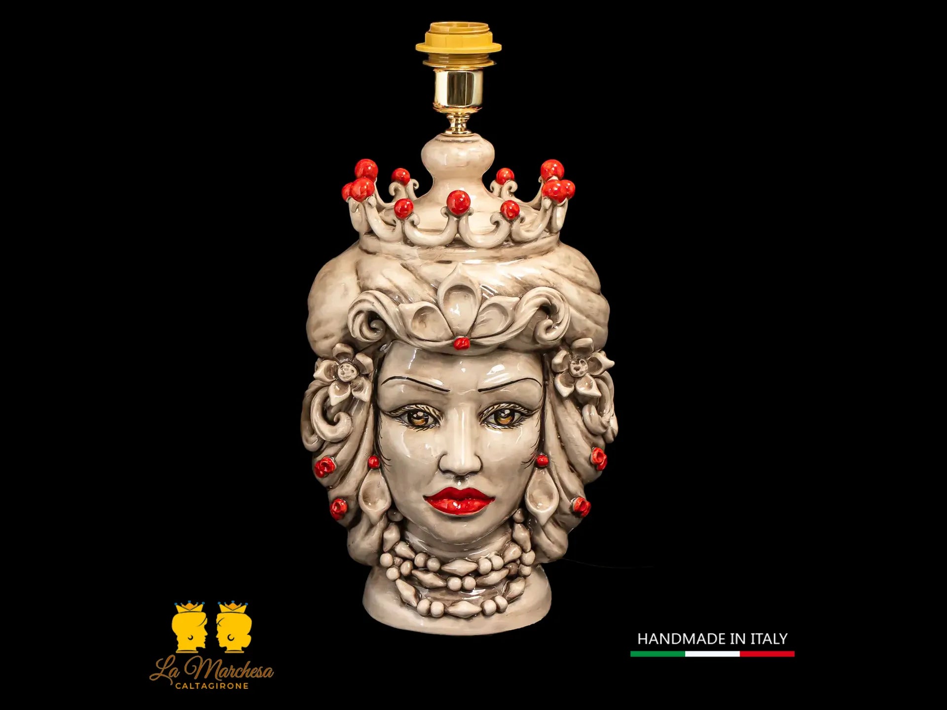 Lampada Teste di Moro siciliane in Ceramica di Caltagirone fumé 31cm