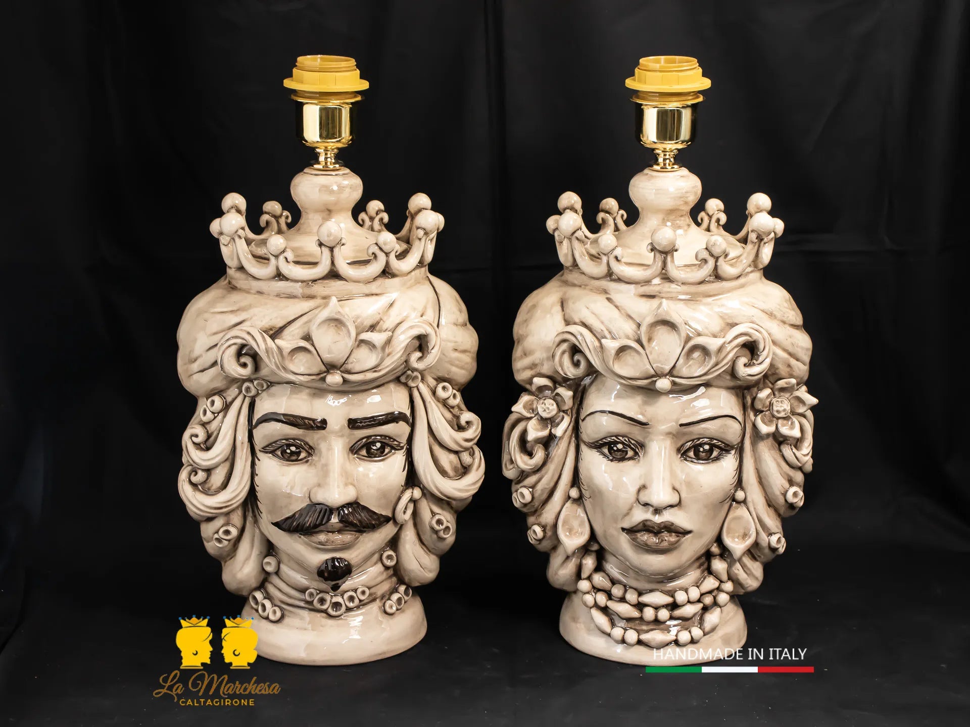Lampada Teste di Moro siciliane in Ceramica di Caltagirone fumé 31cm