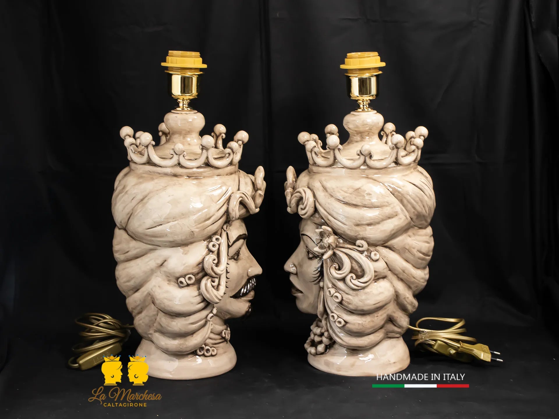 Lampada Teste di Moro siciliane in Ceramica di Caltagirone fumé 31cm