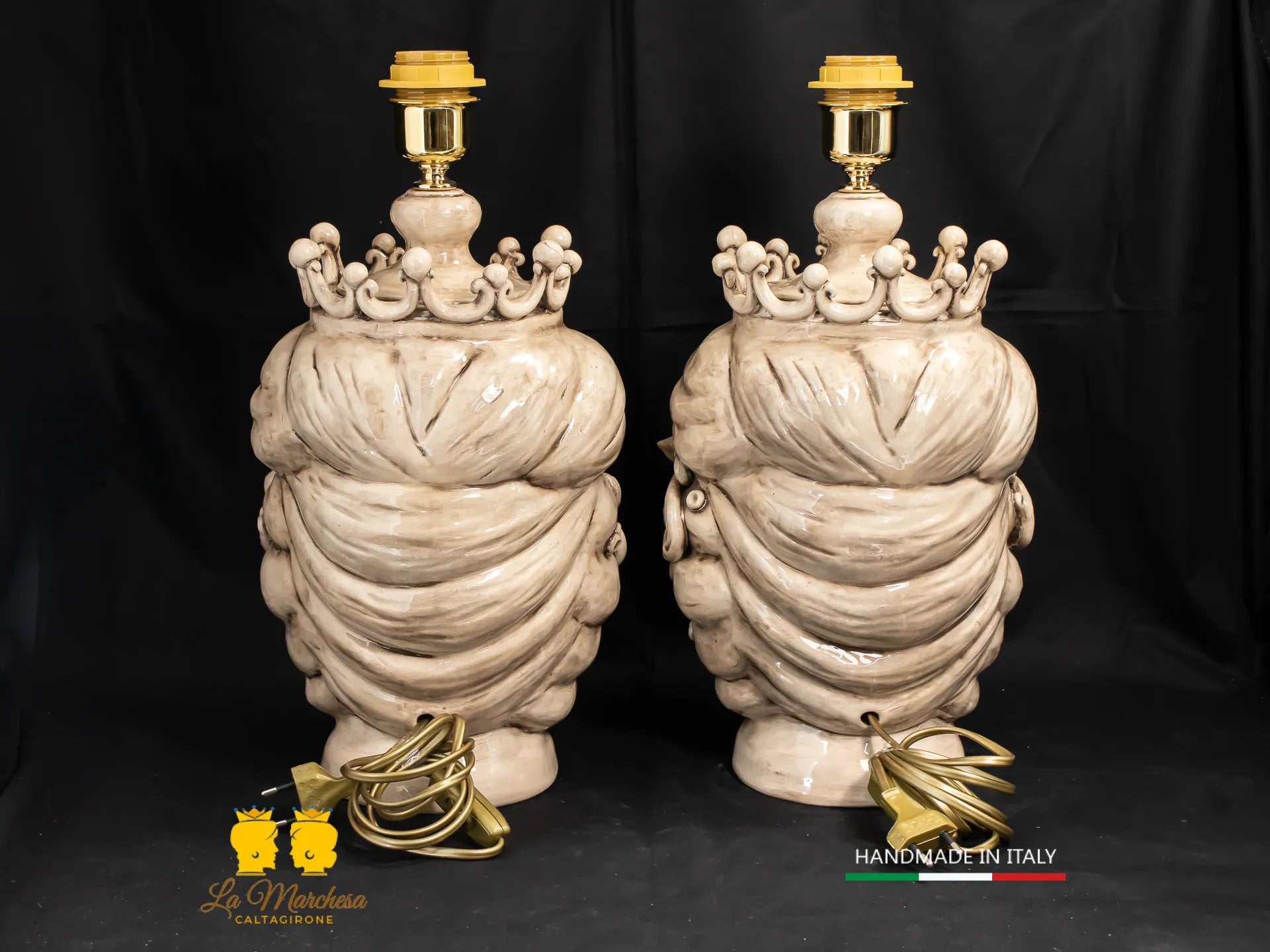 Lampada Teste di Moro siciliane in Ceramica di Caltagirone fumé 31cm