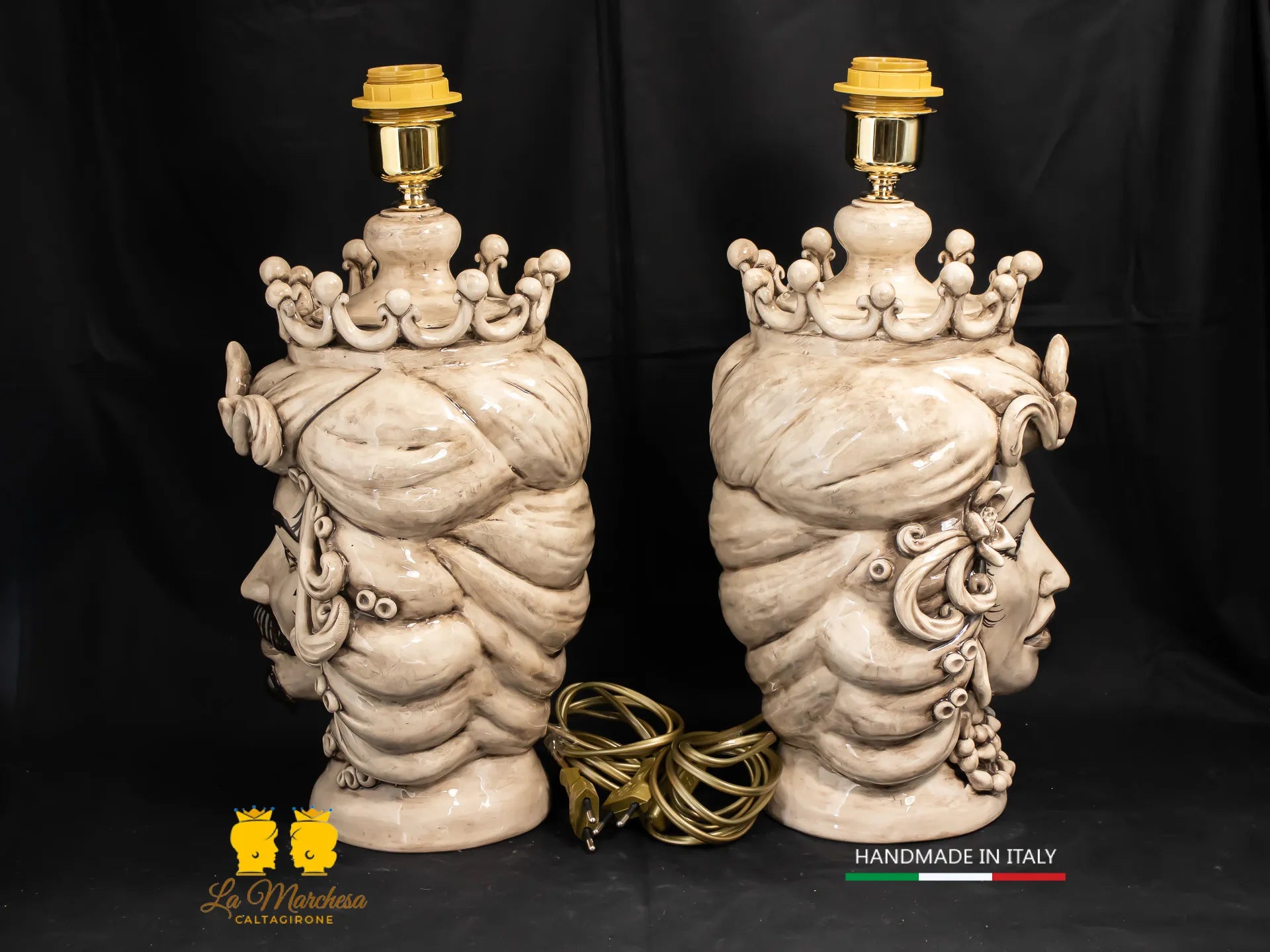 Lampada Teste di Moro siciliane in Ceramica di Caltagirone fumé 31cm