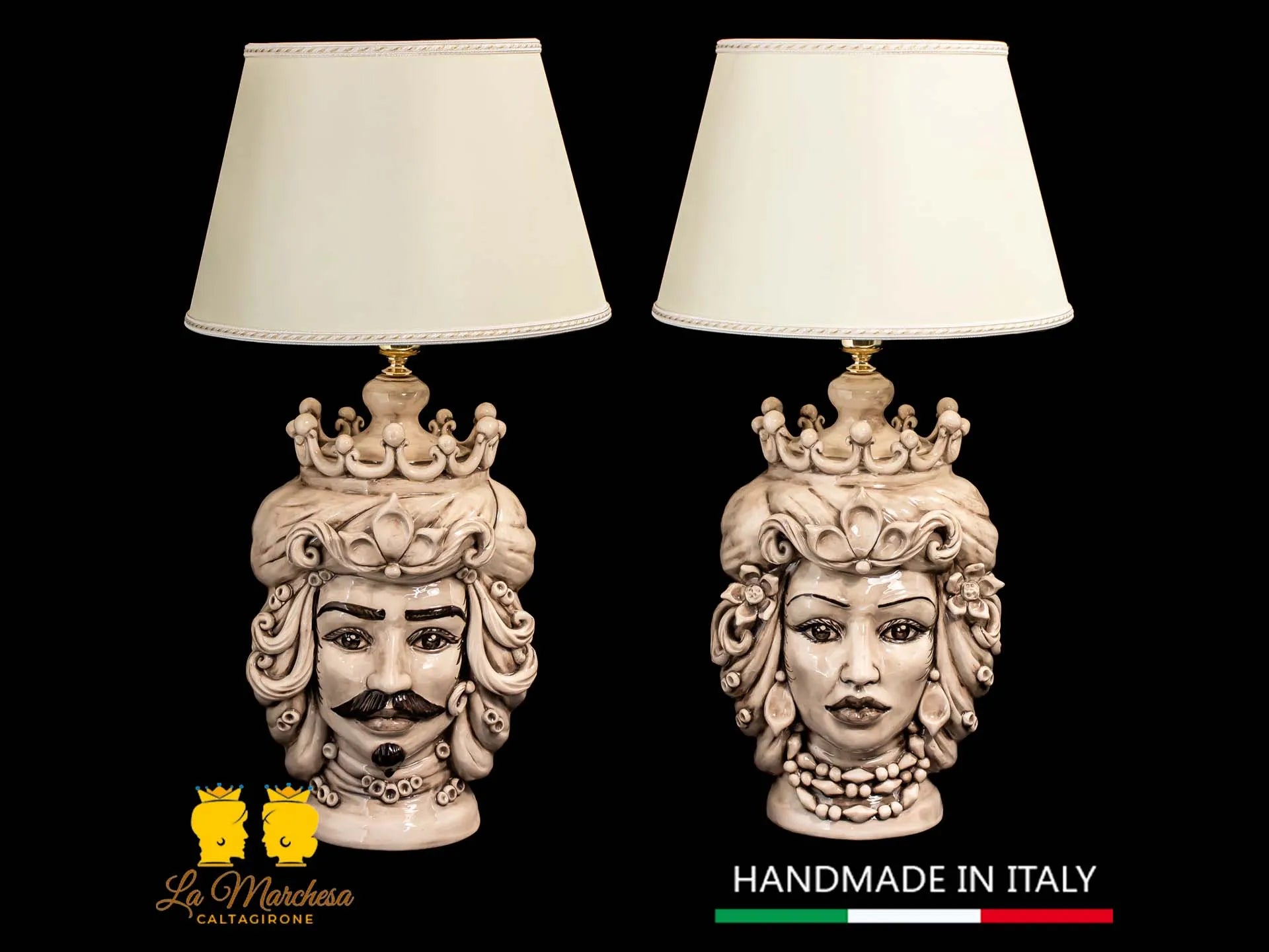 Lampada Teste di Moro siciliane in Ceramica di Caltagirone fumé 31cm - Vari Modelli