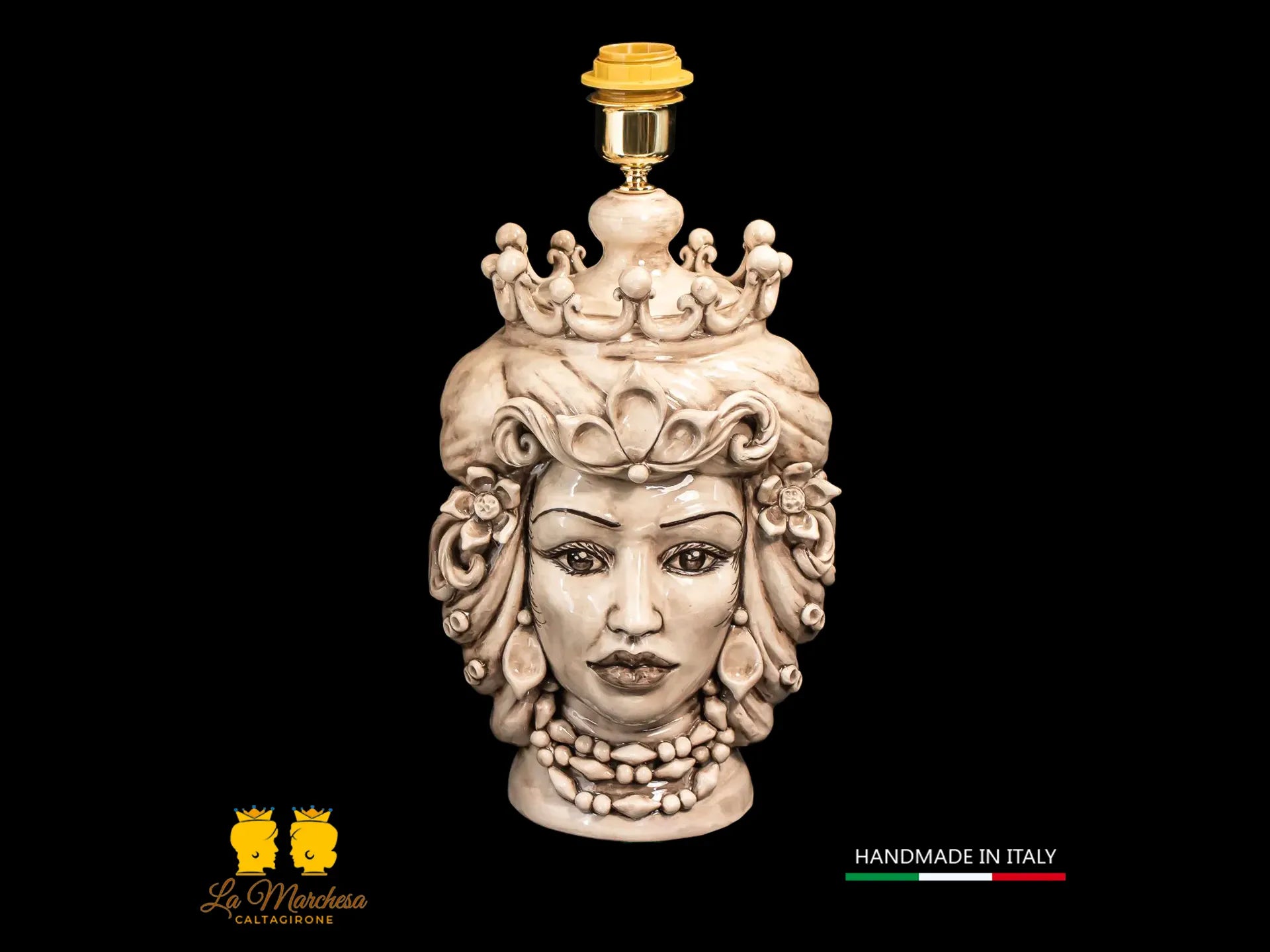 Lampada Teste di Moro siciliane in Ceramica di Caltagirone fumé 31cm
