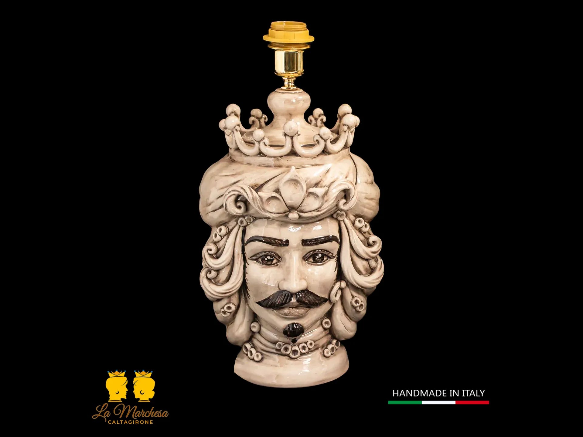 Lampada Teste di Moro siciliane in Ceramica di Caltagirone fumé 31cm