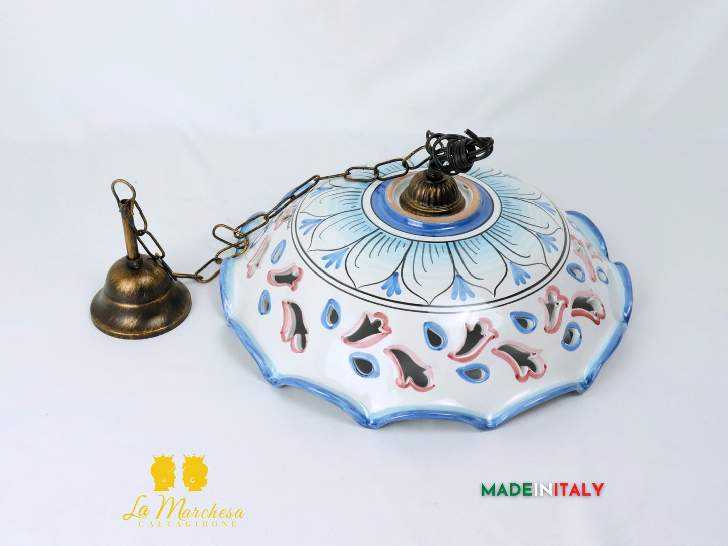 Lampadario Traforato in Ceramica di Caltagirone 38cm - Vari Decori