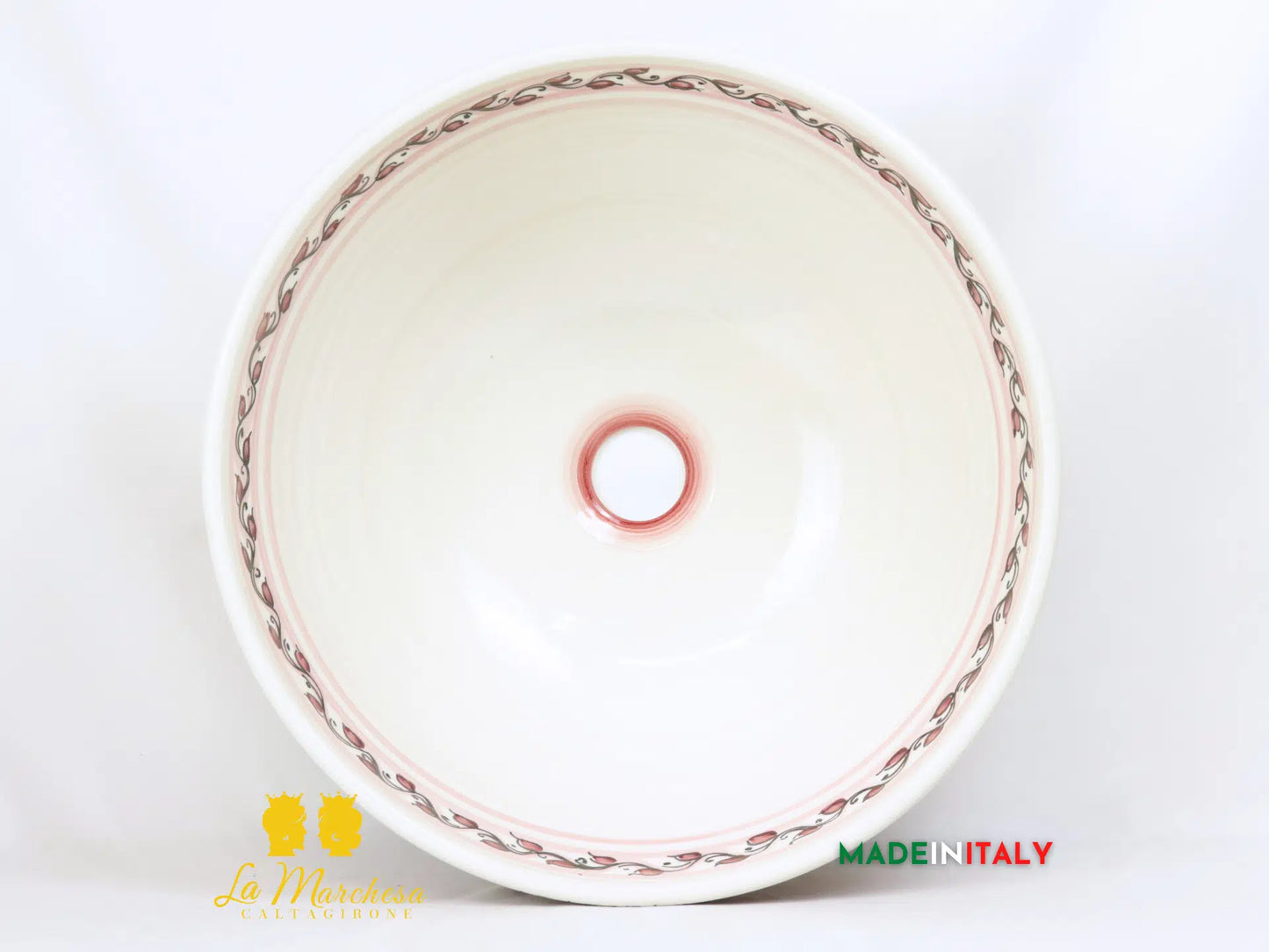 Lavello Decoro Ornato Bordeaux in Ceramica di Caltagirone ø45cm