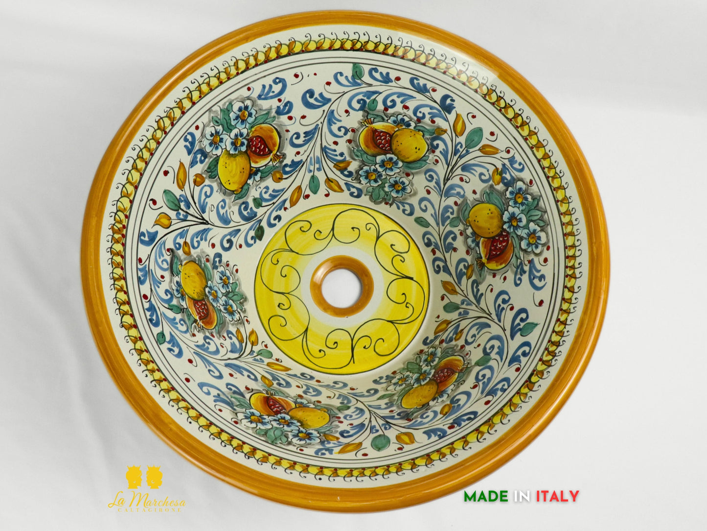 Lavello in Ceramica di Caltagirone decorato a mano per esterno/interno 45cm