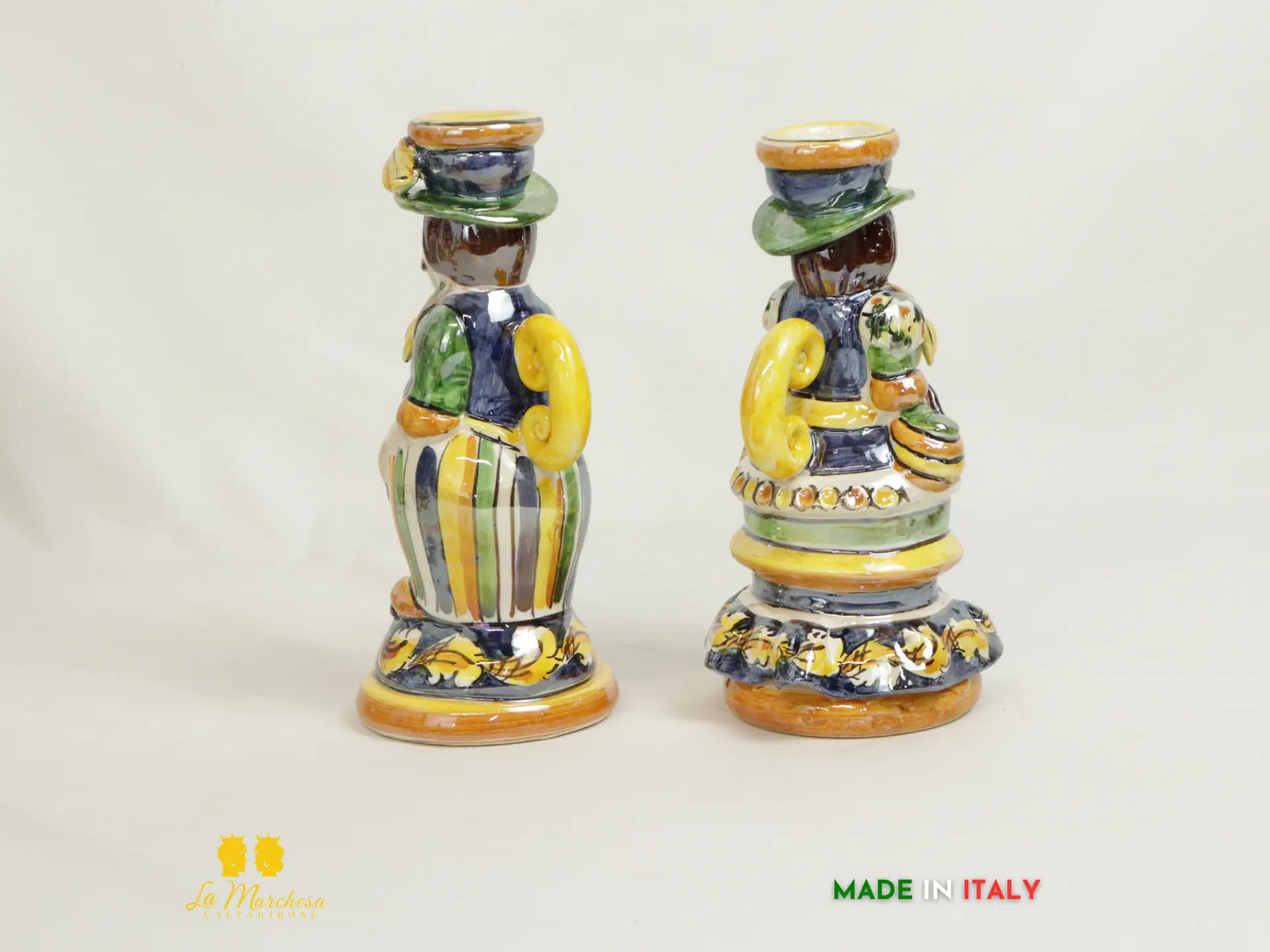 Lumiere Portacandele in Ceramica di Caltagirone decorate a mano Madreperla - Varie