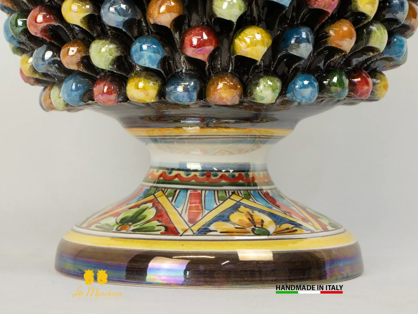 Portavaso da interno in Ceramica di Caltagirone pigna Siciliana Madreperla multicolor 23cm