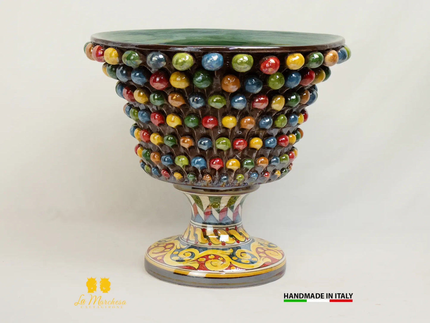 Portavaso da interno in Ceramica di Caltagirone Pigna Siciliana Madreperla Cratere