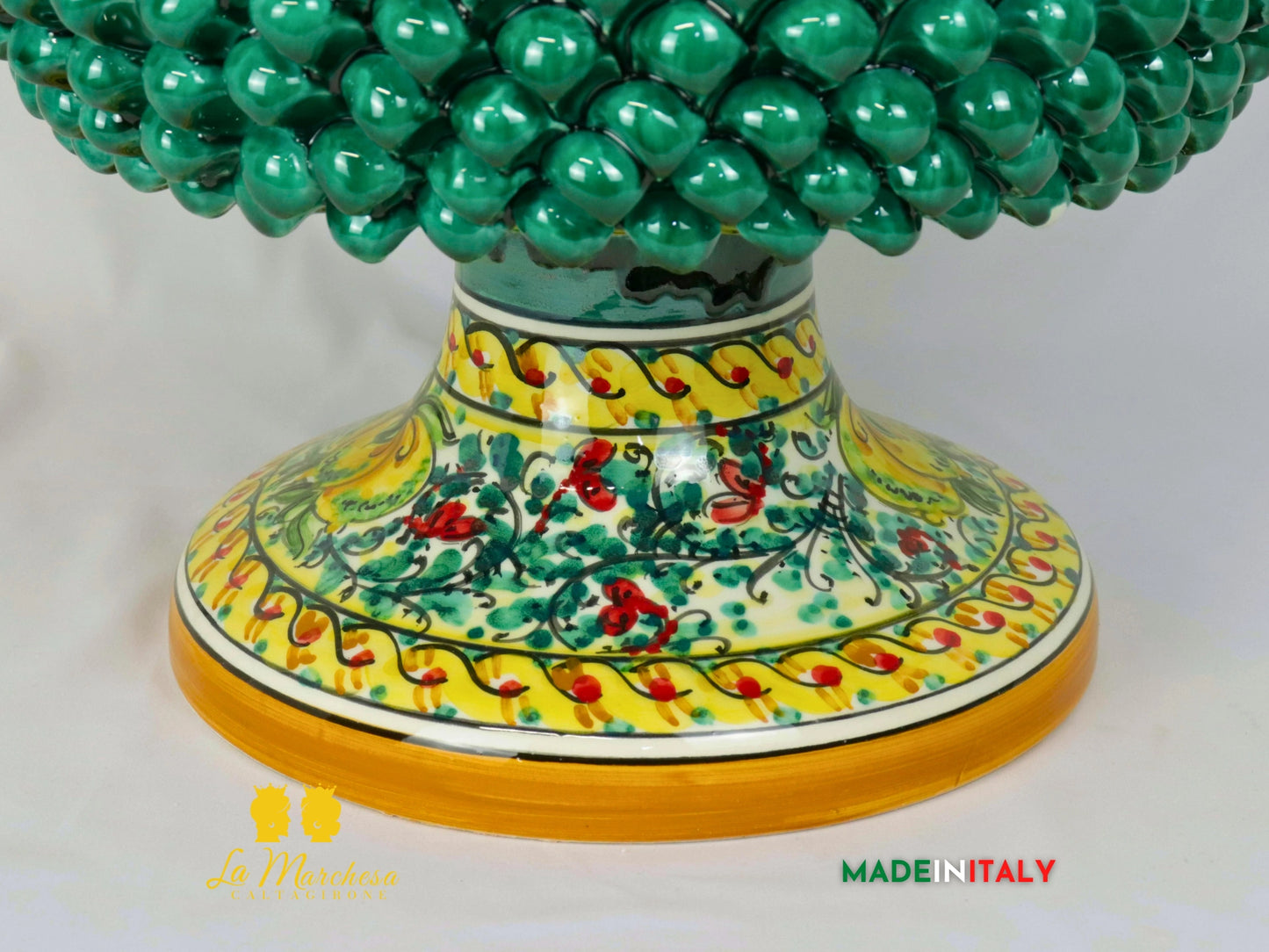 Porta Vaso Pigna Siciliana in Ceramica di Caltagirone limoni e 600 40cm
