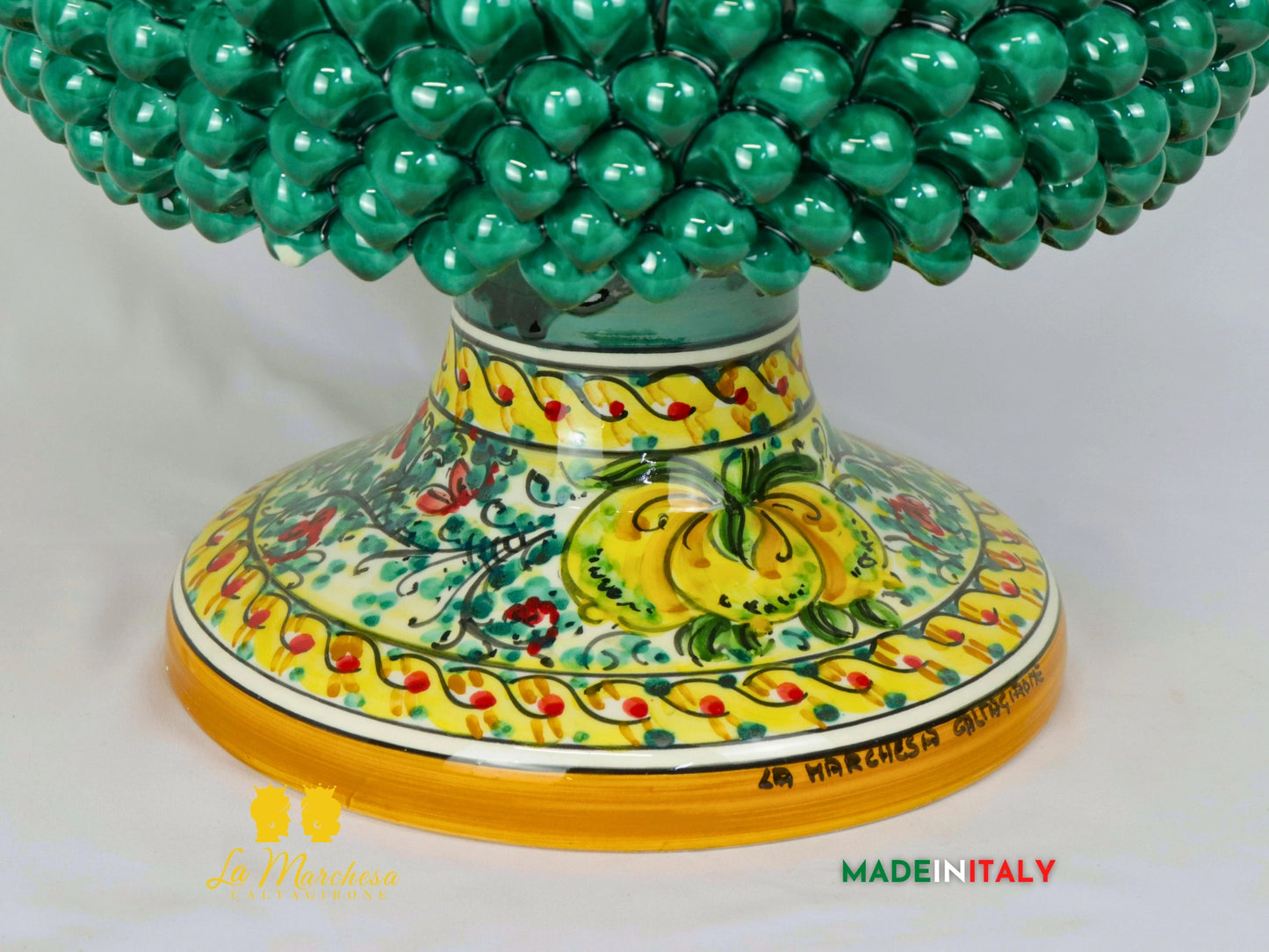 Porta Vaso Pigna Siciliana in Ceramica di Caltagirone limoni e 600 40cm
