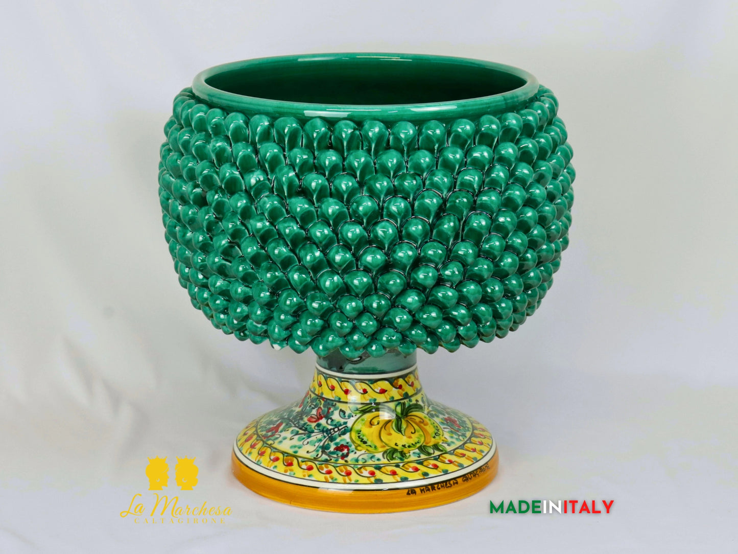 Porta Vaso Pigna Siciliana in Ceramica di Caltagirone limoni e 600 40cm
