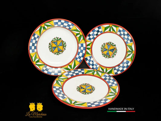 FINE SERIE - Posto tavola Set Piatti in Ceramica di Caltagirone bordo carretto
