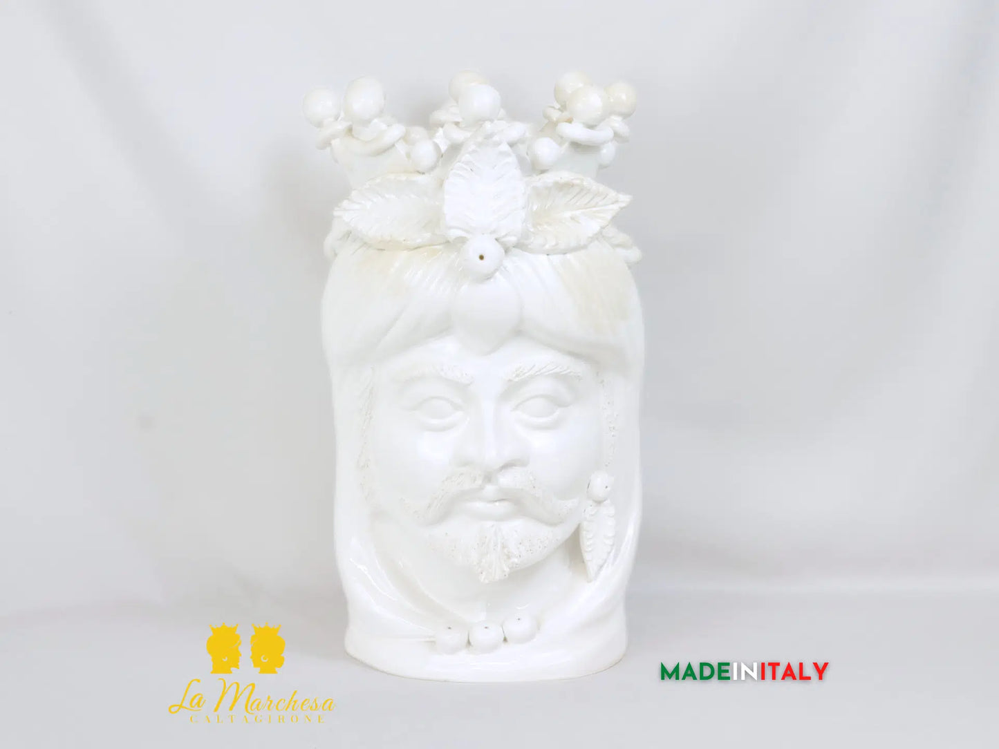 OUTLET - Testa di Moro Uomo Bianco Corona in Ceramica di Caltagirone 45cm