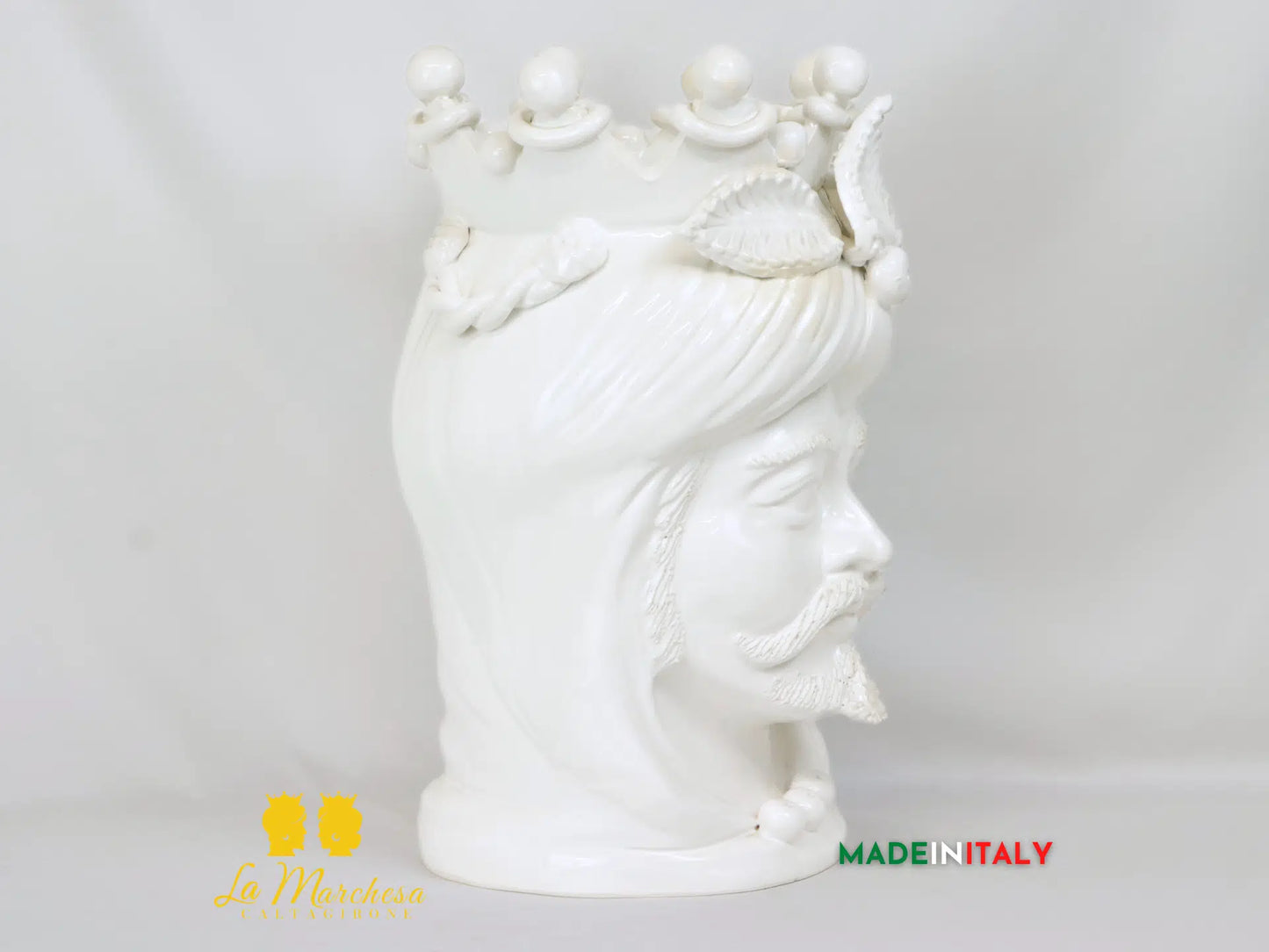 OUTLET - Testa di Moro Uomo Bianco Corona in Ceramica di Caltagirone 45cm