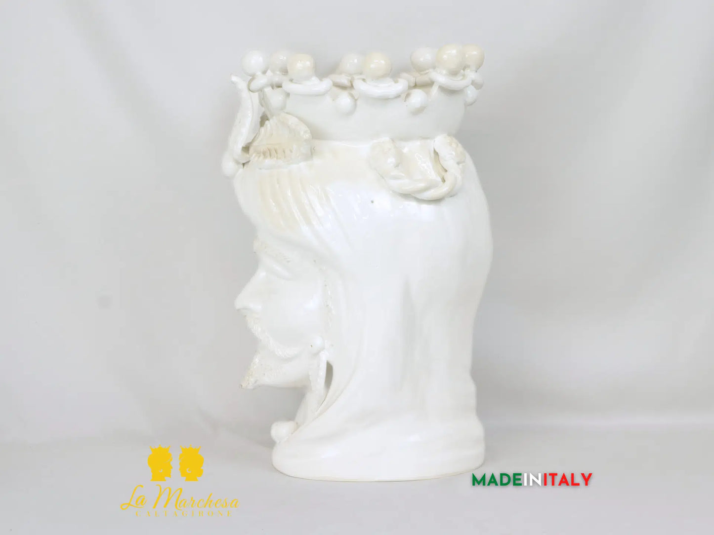 OUTLET - Testa di Moro Uomo Bianco Corona in Ceramica di Caltagirone 45cm