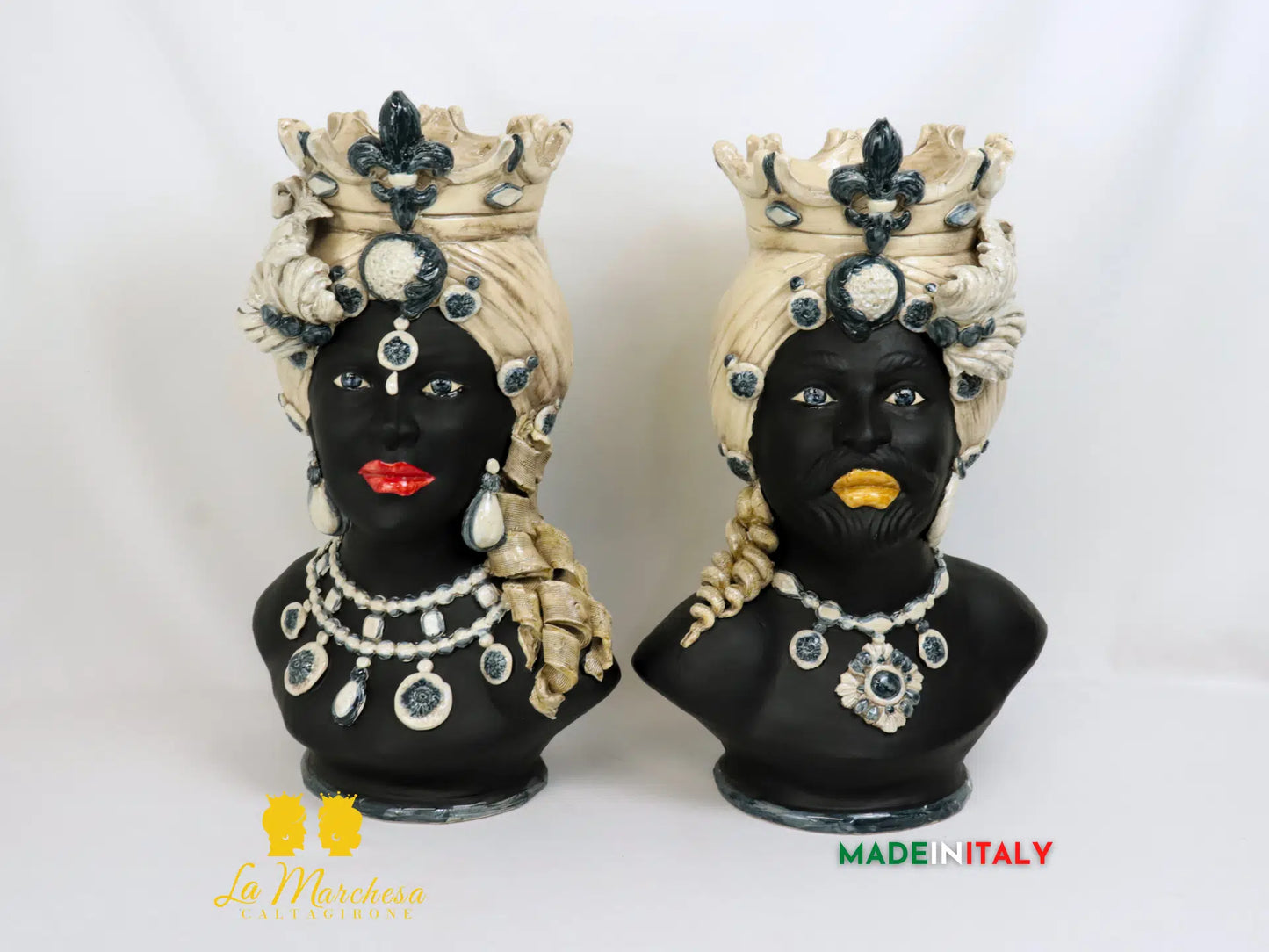 OUTLET - Teste di Moro Mezzo Busto Nere Opache in Ceramica di Caltagirone