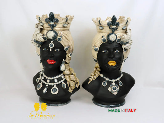 OUTLET - Teste di Moro Mezzo Busto Nere Opache in Ceramica di Caltagirone